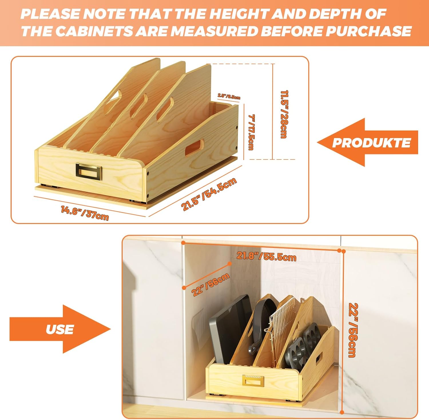 Pull Out Organizer for Cabinets, Wooden Baking Sheet Organizer for Pans, Cookie Sheet, Cutting Board, Lids - Image 6