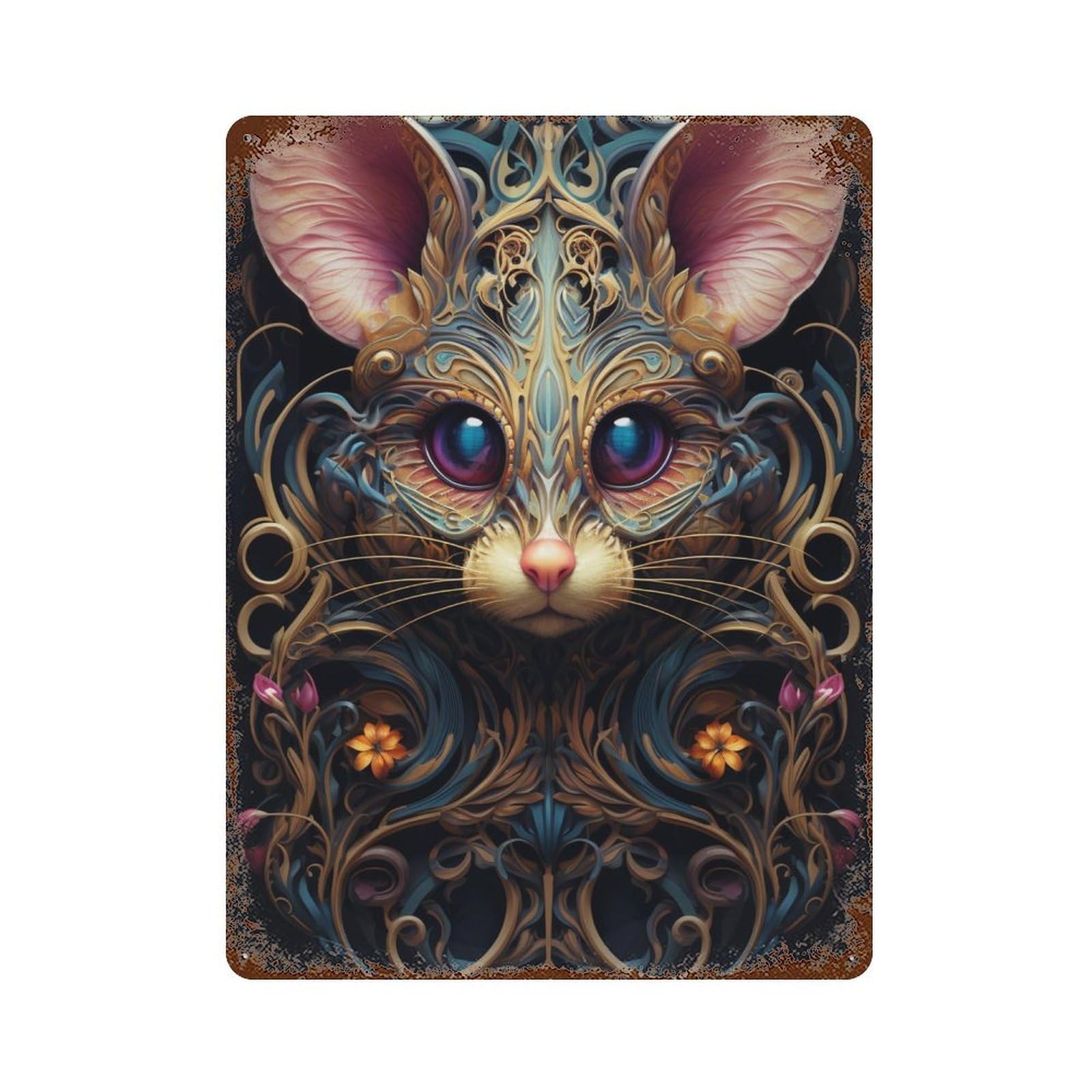 Gothic Mouse Artwork Decorative Tin Sign 15.7"x11.8", Vintage Wall Decor for Garage, Pub Or Kitchen