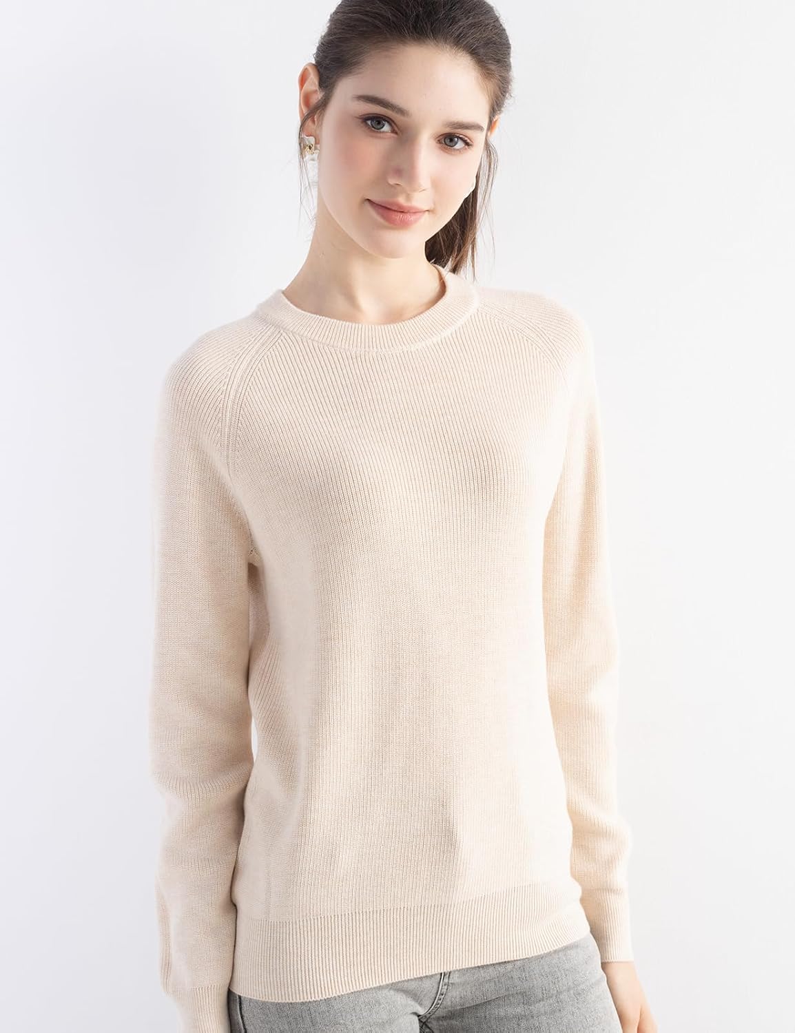 Women's Merino Wool Blend Sweater 2025 Fall Winter Casual Crew Neck Warm Soft Long Sleeve Knit Pullover Sweater - Image 3