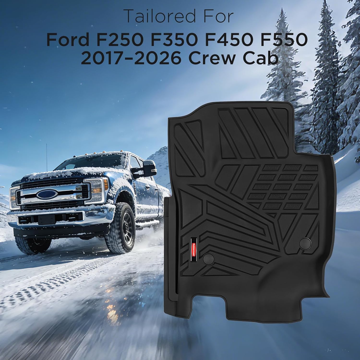 Rubbermaid Car Mats for Ford F250 F350 F450 F550 2017–2026 Crew Cab | All Weather Floor Mat Custom Fit Rubber Waterproof Heavy Duty Truck Mats Front Rear (Bucket Seat w/Under Seat Storage)