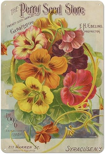 Cartel retro de lata de metal, diseño de flores de capuchinas, decoración de pared de jardín, horticultura, cocina, decoración del hogar,