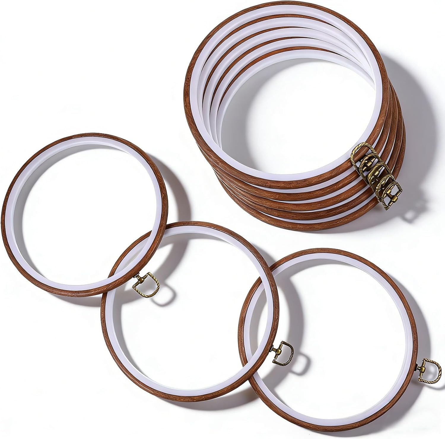 AOZUO 8 Pcs 8 Inch Embroidery Hoops, Round Imitated Wood Cross Stitch Hoop Rings Embroidery Frame Circle Display Frame Kits for Art Craft Sewing Embroidery Handy DIY Ornaments Decoration
