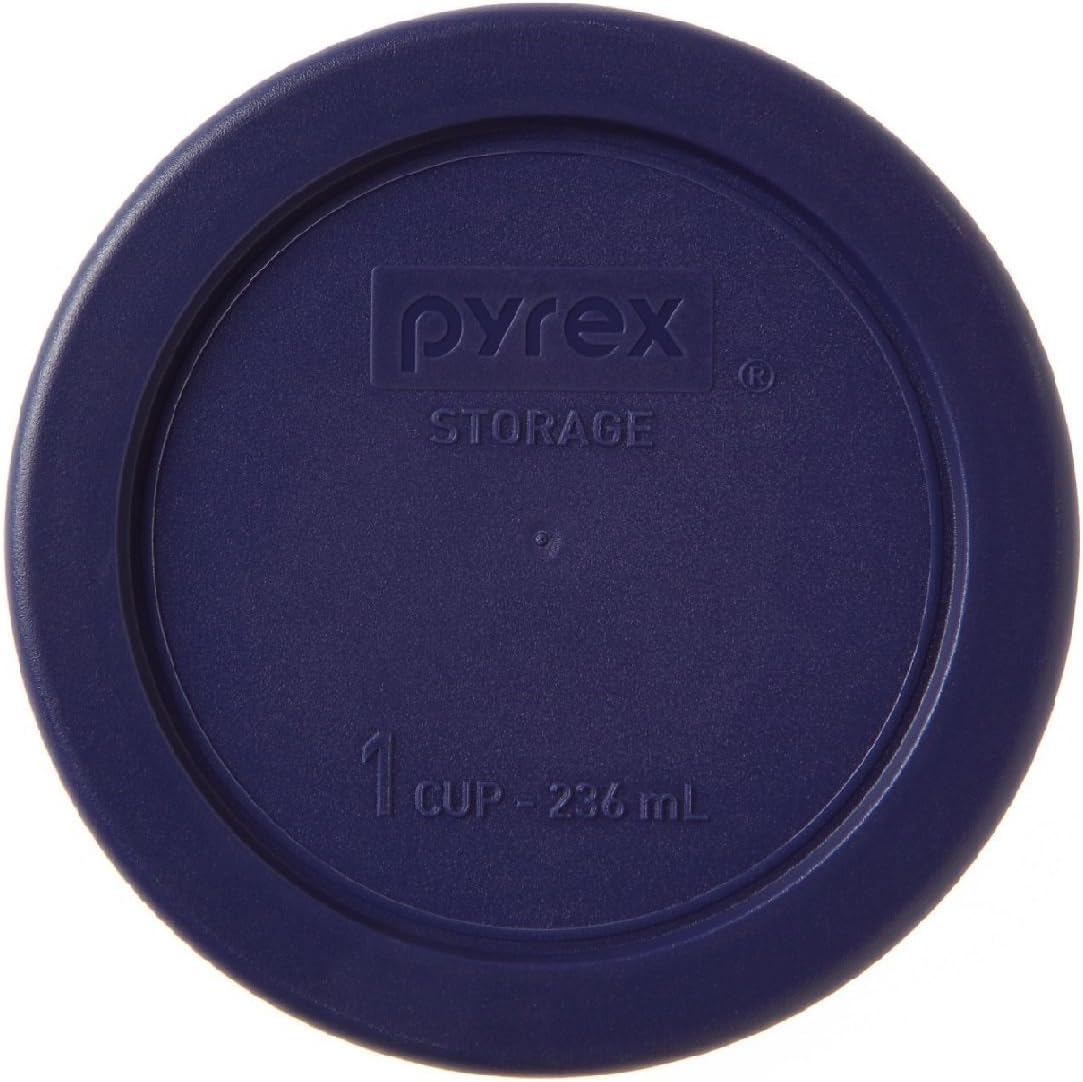 Pyrex (3) 7202 1 Cup Clear Glass Storage Bowls with 7202-PC (3) Red & (3) Blue Plastic Lids, Made in USA