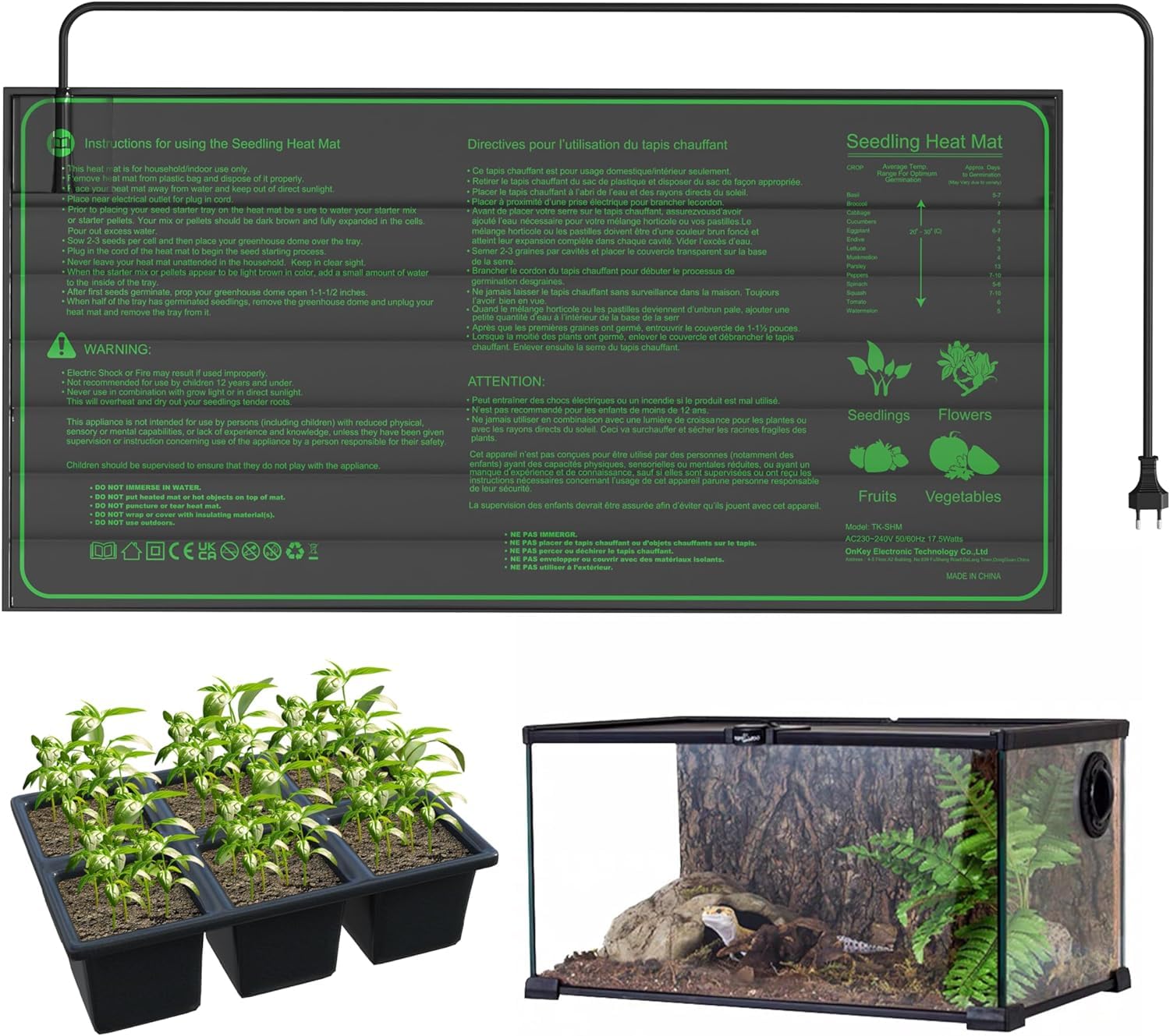 iPower 25 x 52 cm Durable Waterproof Seedling Mat Warm Hydroponic Heating Pad, Black, GLHTMTS