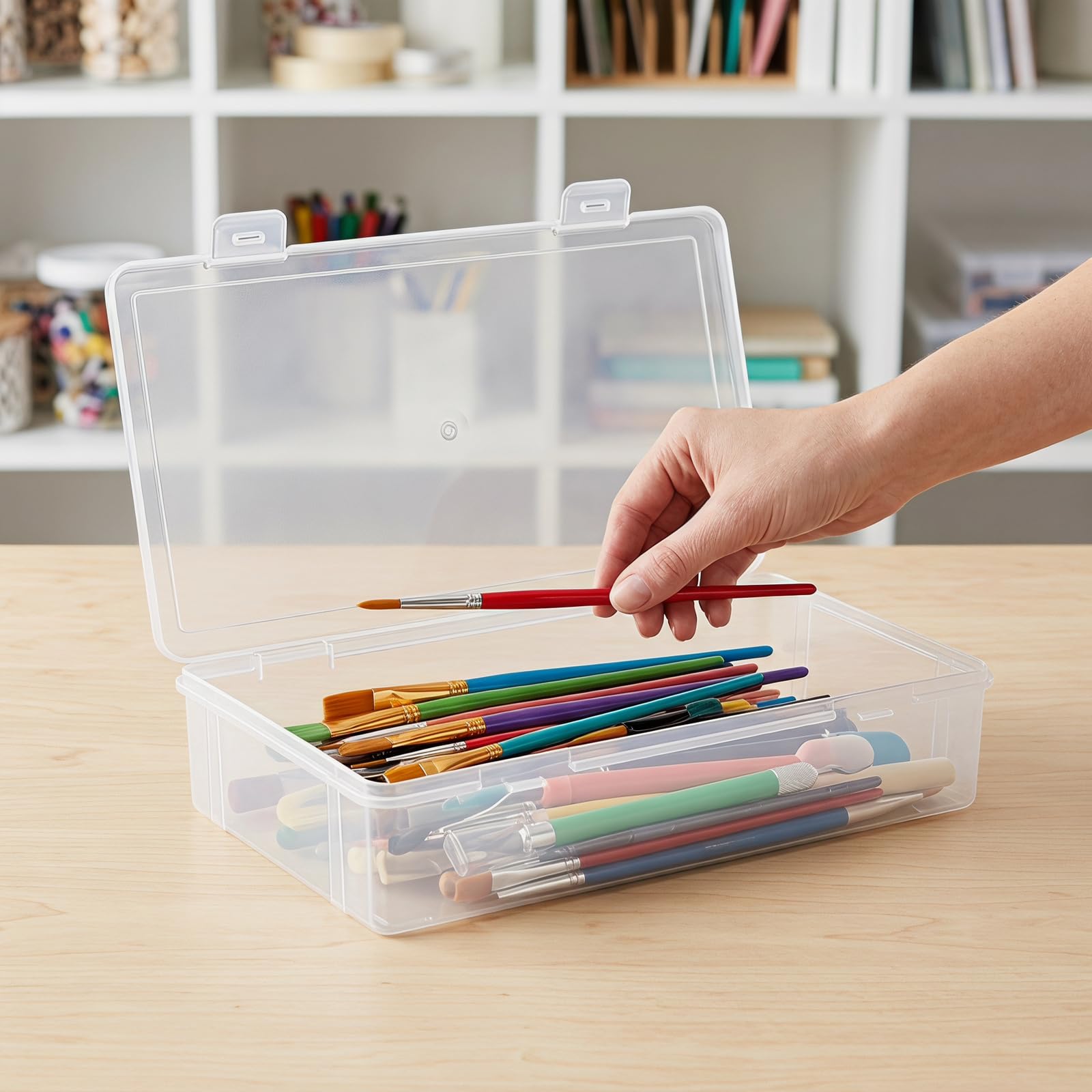 Korechain 2 Stück Aufbewahrungsbox mit Deckel Flach, Plastikbox fuer Stifte Aufbewahrung und Bastelmaterial, Stapelbare Stiftebox Aufbewahrungsboxen (26x18.5x5cm, 31x22x5cm) Küche, Haushalt & Wohnen