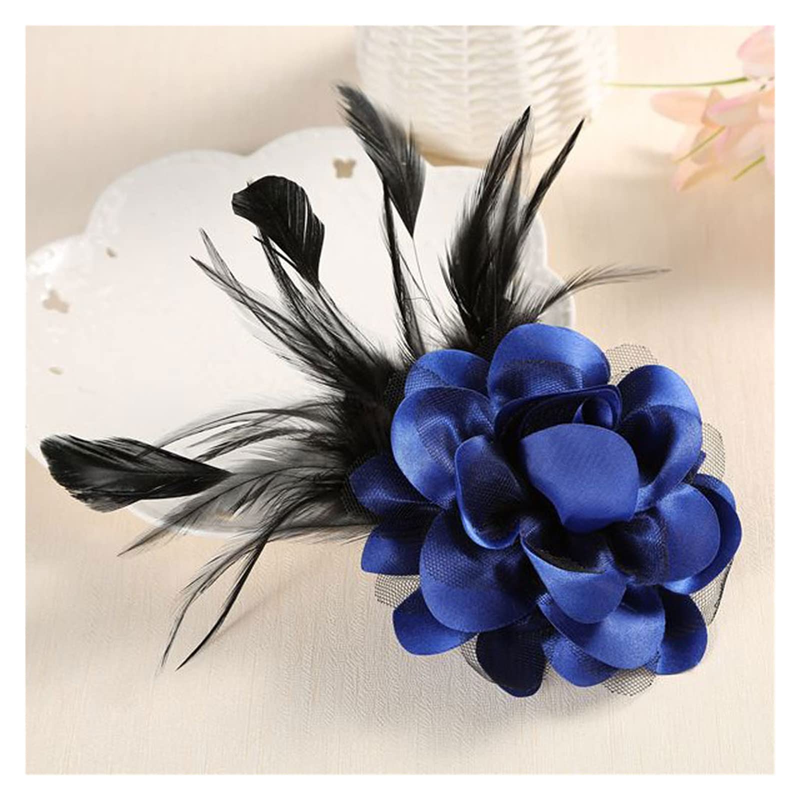 Feather Corsage handgefertigte Stoff Flower Brosche Pin für Frauen Reverskragen Pin Hochzeitskleidung und Accessoires (Farbe: F, Größe: 11 cm)