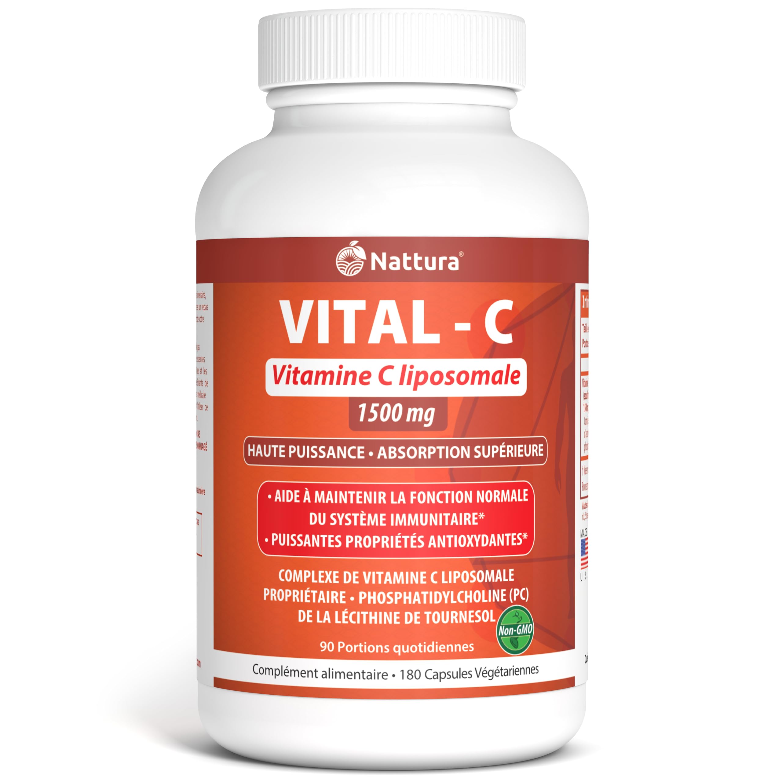 Vitamine C Liposomale 1500 mg - 180 Capsules végétariennes - Complexe Liposomal C breveté haute puissance avec lécithine de tournesol