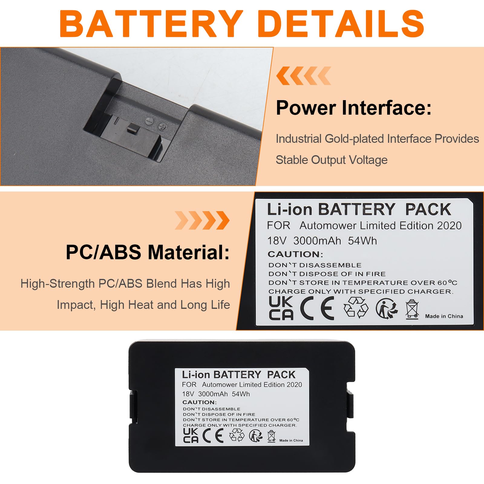 Batteria di Ricambio Agli Ioni di Litio da 18 V 3000 mAh, Compatibile con Husqvarna Automower 115H/305/310/315/520/315X (2020), Gardena Sileno City/Life, Batteria per Robot Gardena Sileno Minimo 250