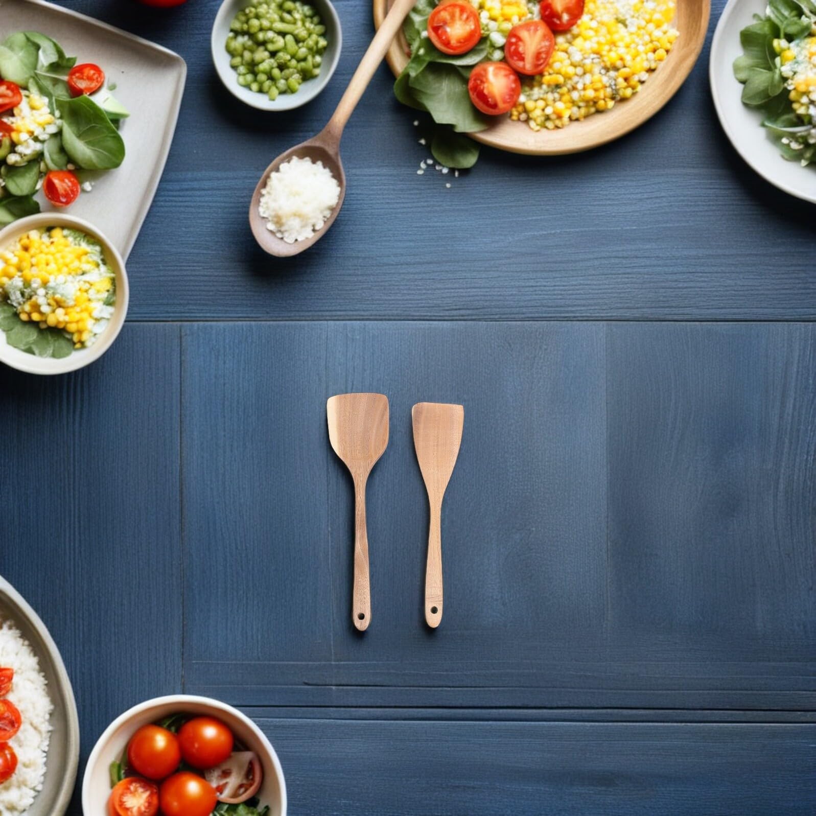VALICLUD Ustensiles de Cuisine Bois Cuillères et Spatules Ustensiles de Service avec Support pour Cuisiniers