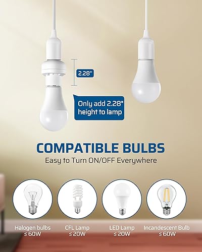 Miniatura 19 de DEWENWILS Enchufe de bombilla de control remoto, interruptor de luz inalámbrico para lámpara de cadena de tracción, base de bombilla E26 E27