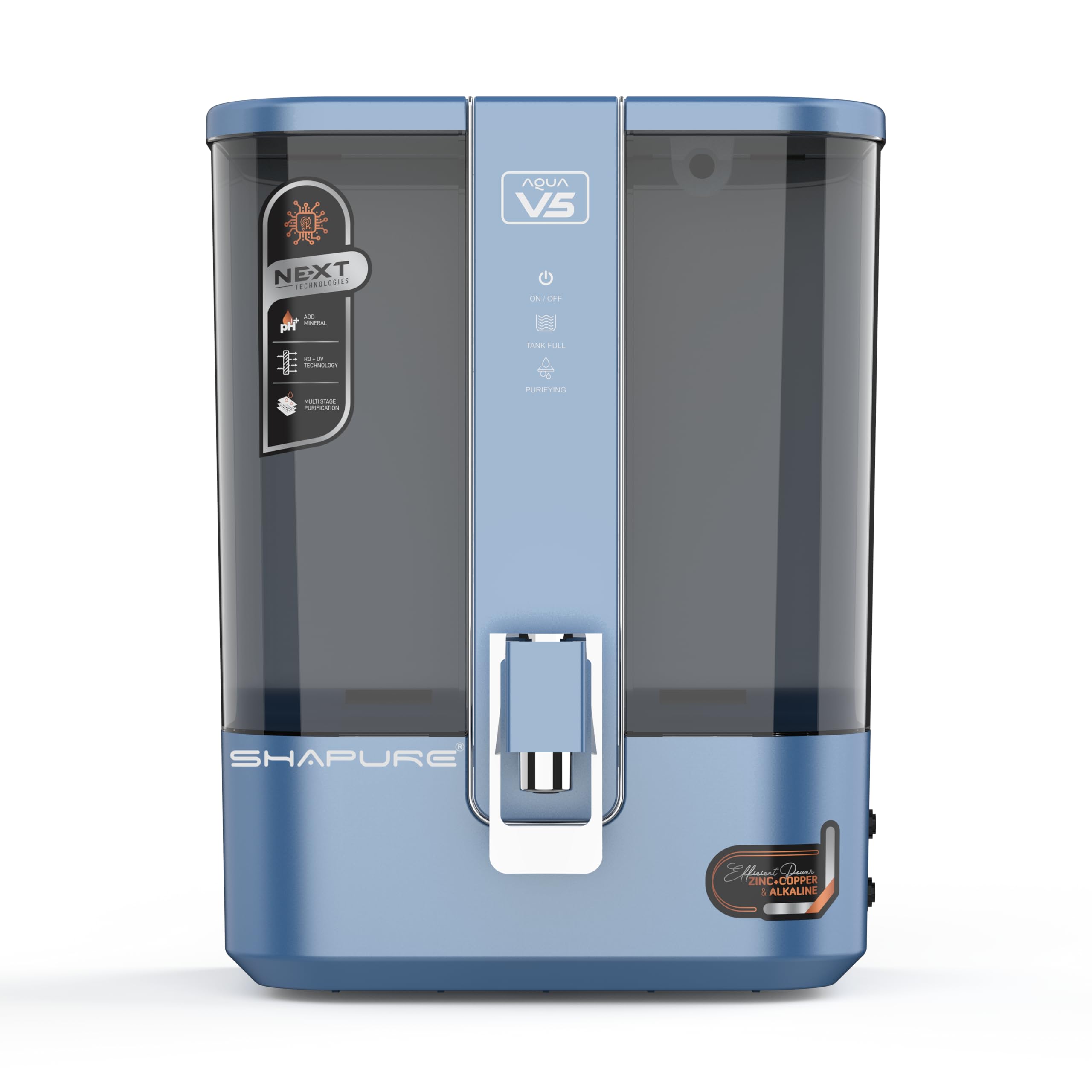 Shapure Aqua V5 RO Water Purifier | 8 Stage RO | Prefilter + Sediment + UV + mTDS and 4 in 1 Mineral + Copper + Alkaline + Zinc Filters | 9L Storage Tank (Mirror Black V101) (Energy Blue - V111)-image-38