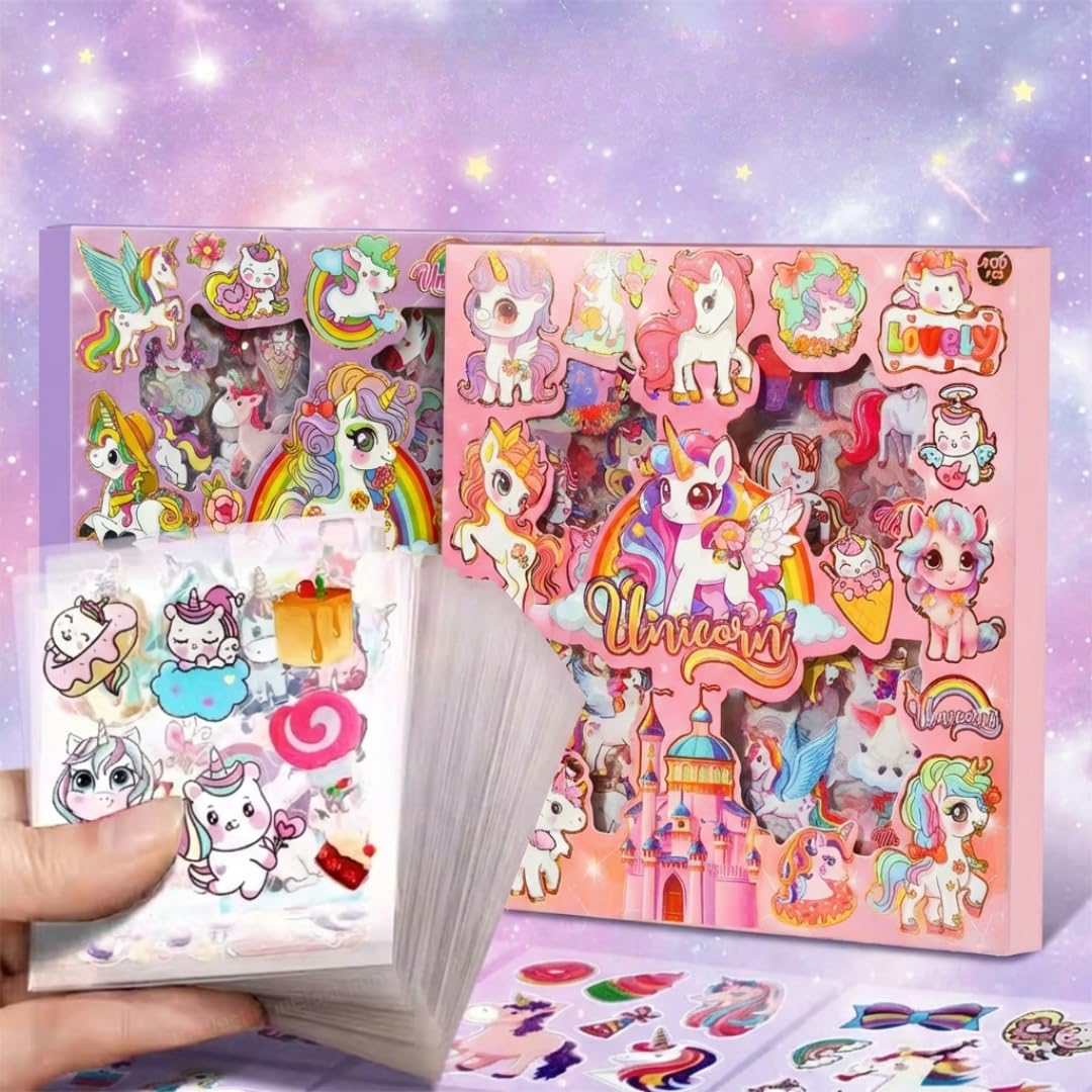 FunBlast Unicorn Theme PET Stickers, Kawaii Sticker – 100 Sheets; 500+ Pcs Aesthetic Sticker, Japanese Style Craft Stickers, Self-Adhesive Sticker’s Set - Multicolor (F)-image-22