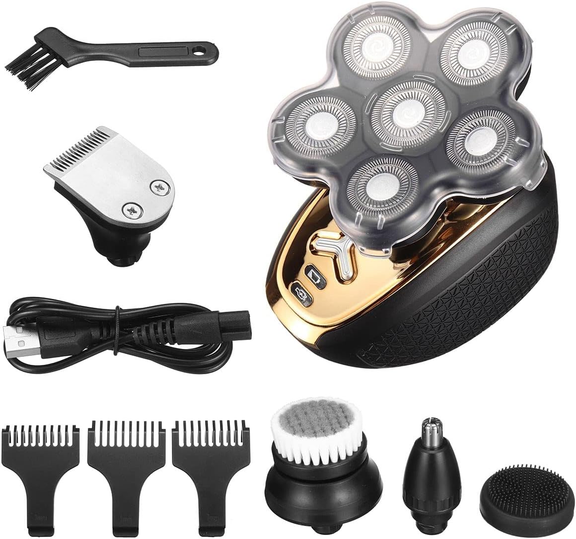 Head Shavers for Bald Men, 4D Floating Heads Electric Shaver USB Rechargeable Hair Clipper Nose Ear Hair Trimmer Men Bald Head Shaver Facial Cleaning Brush (Color : Type B)