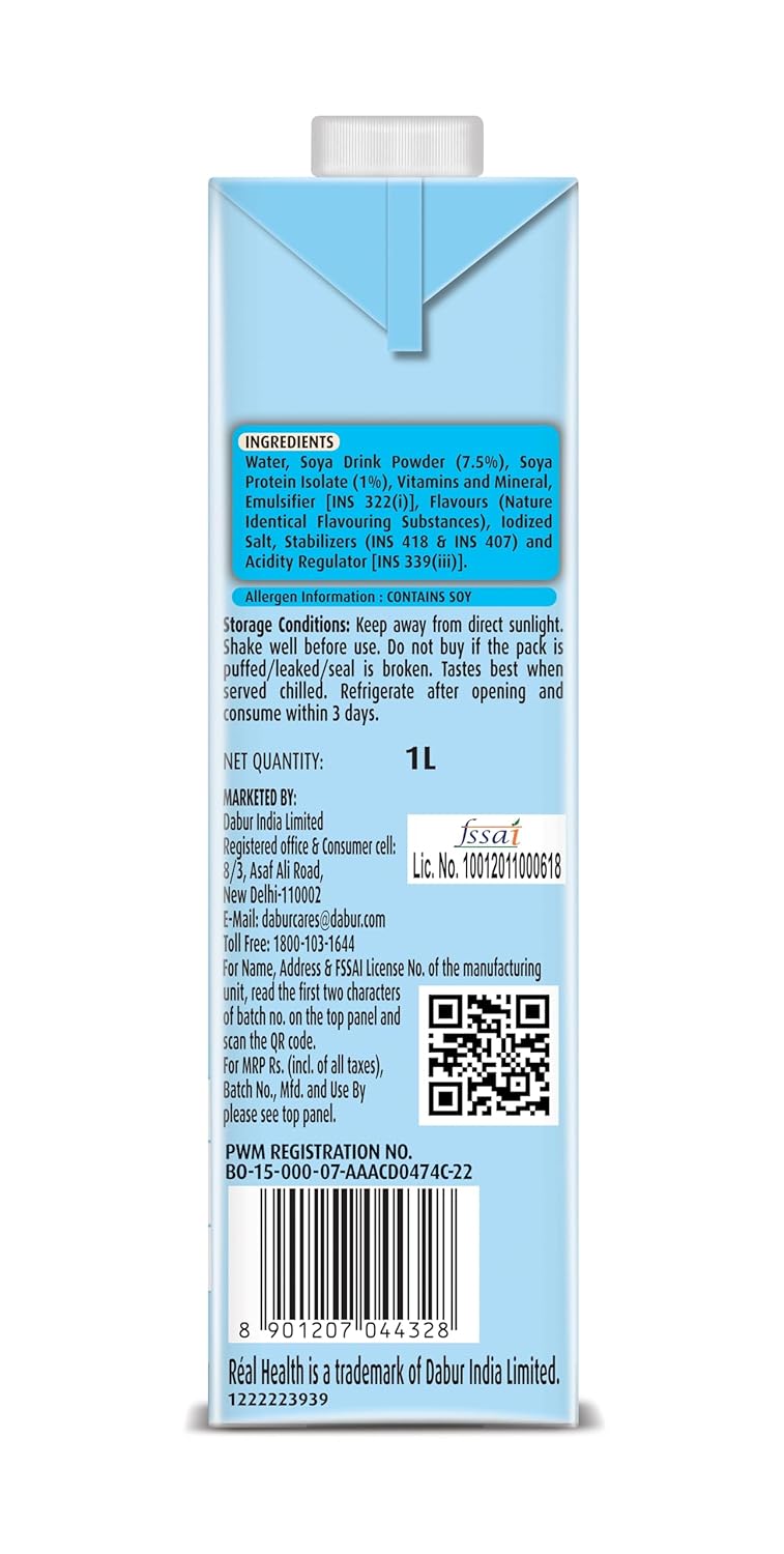 Real Health SOYA Milk 1L - Naturally Sugar Free | Lactose Free | Cholesterol Free | Plant Based Beverage | Gluten Free | No added preservatives Real Health SOYA Milk 1L - Naturally Sugar Free | Lactose Free | Cholesterol Free | Plant Based Beverage | Gluten Free | No added preservatives