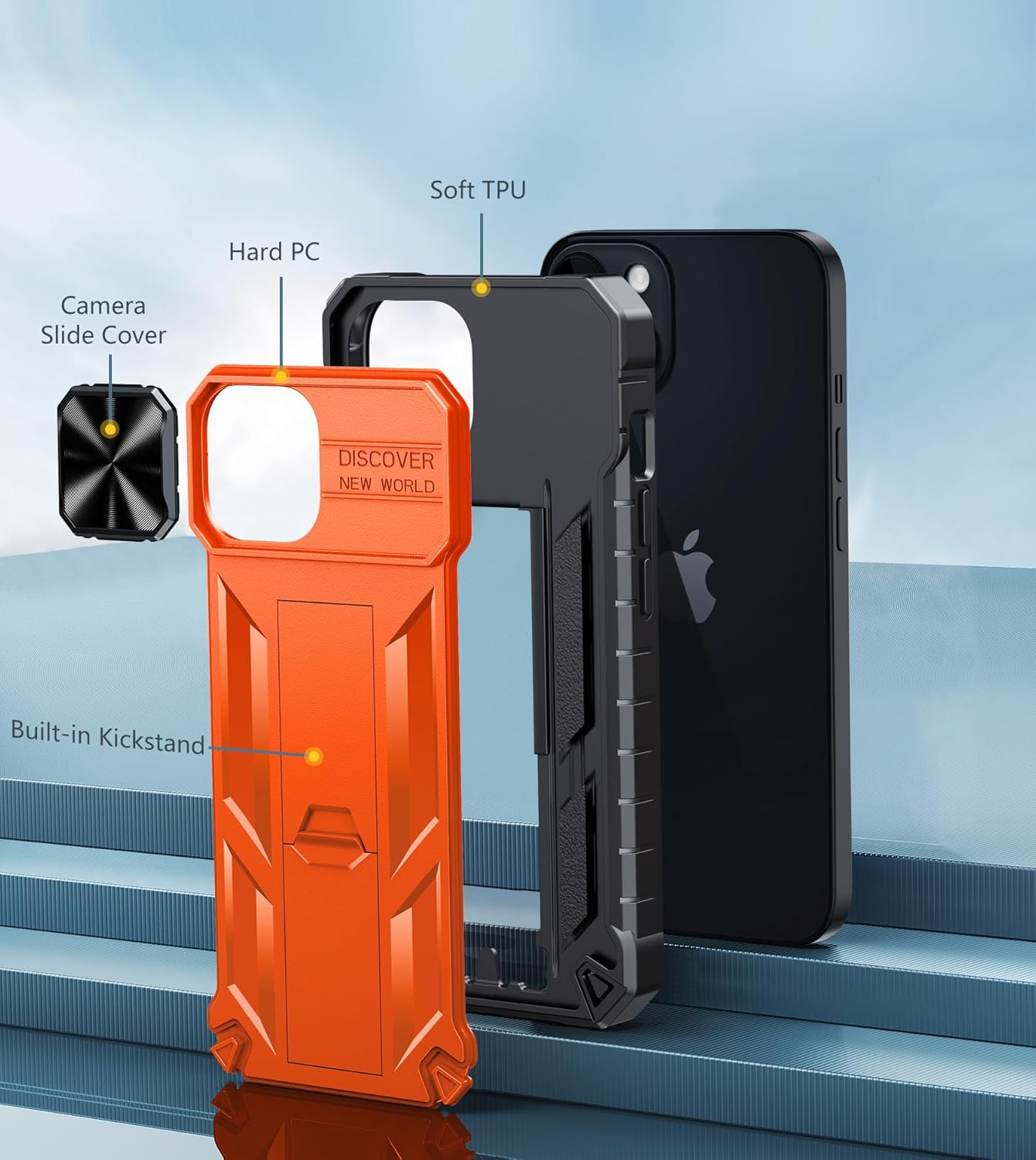 FNTCASE for iPhone 15 Plus Case: for iPhone 14 Plus Phone Case with Kickstand | Rugged Military Grade Drop Proof Protection Hard Heavy Duty Protective Sturdy Cover Orange - Image 7