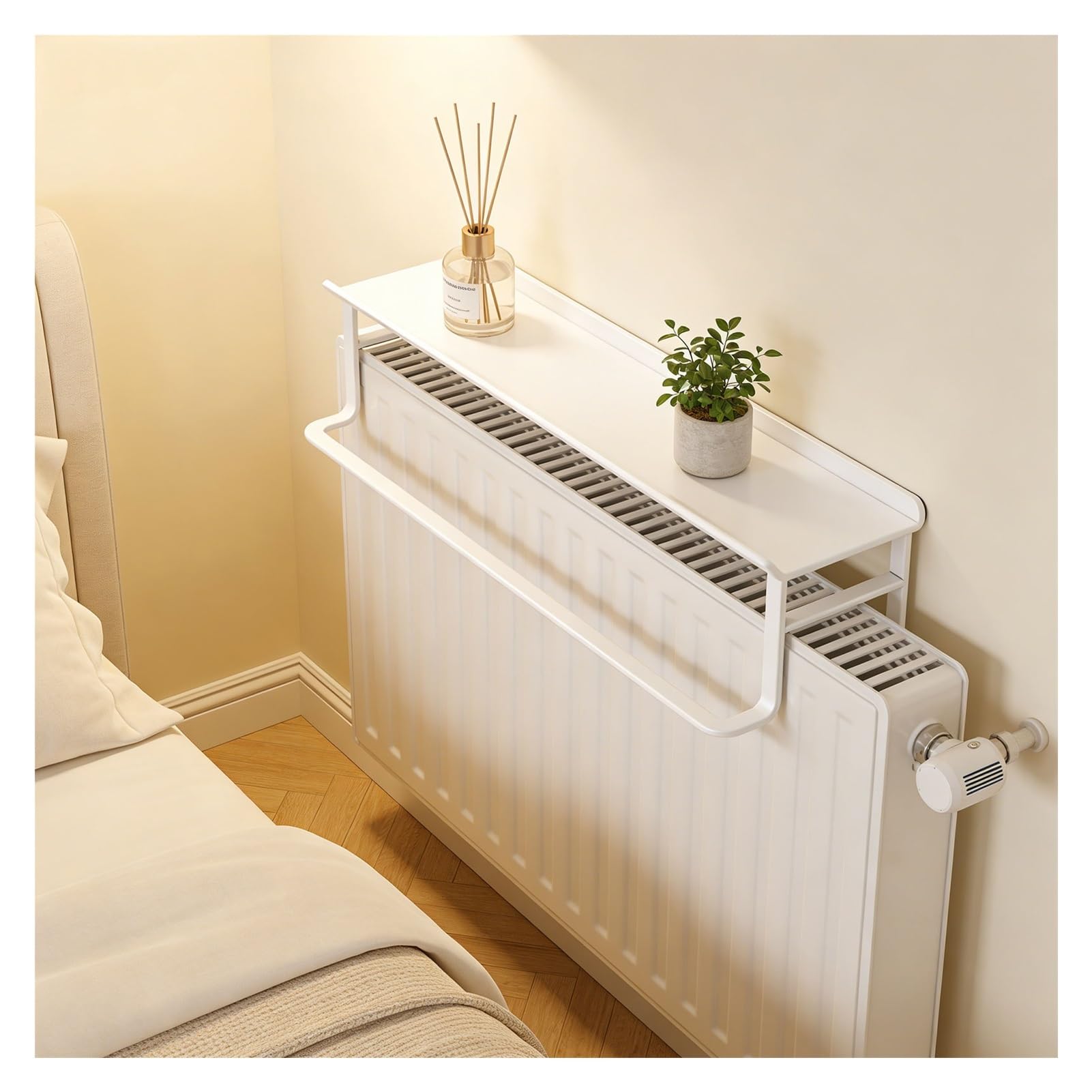 Mensola galleggiante per termosifone NoDrill, robusta decorazione per appartamenti, soluzione salvaspazio (bianco, 40 cm)