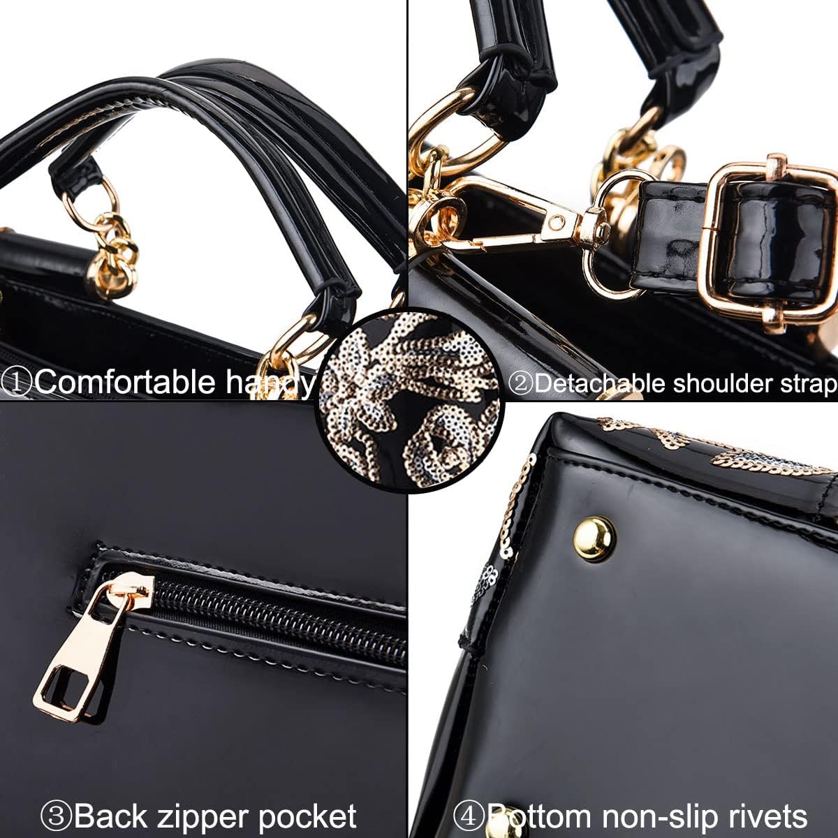 XingChen Shiny Patent Women PU Leather Handbags Embroidery Shoulder Bags Fashion Satchel Purses Top Handle Bags - Image 6