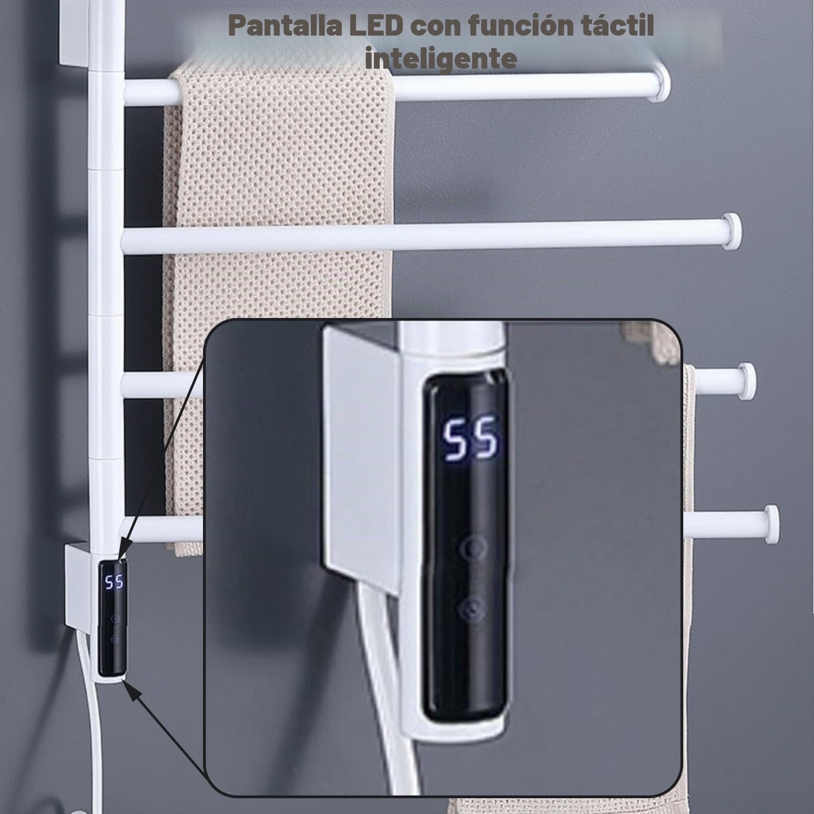 Toallero Electrico Baño Giratorio 180°, Radiador Toallero Eléctrico de Pared con Pantalla LED, Toallero Calentado con Inteligente Termostato/Temporizador,Negro
