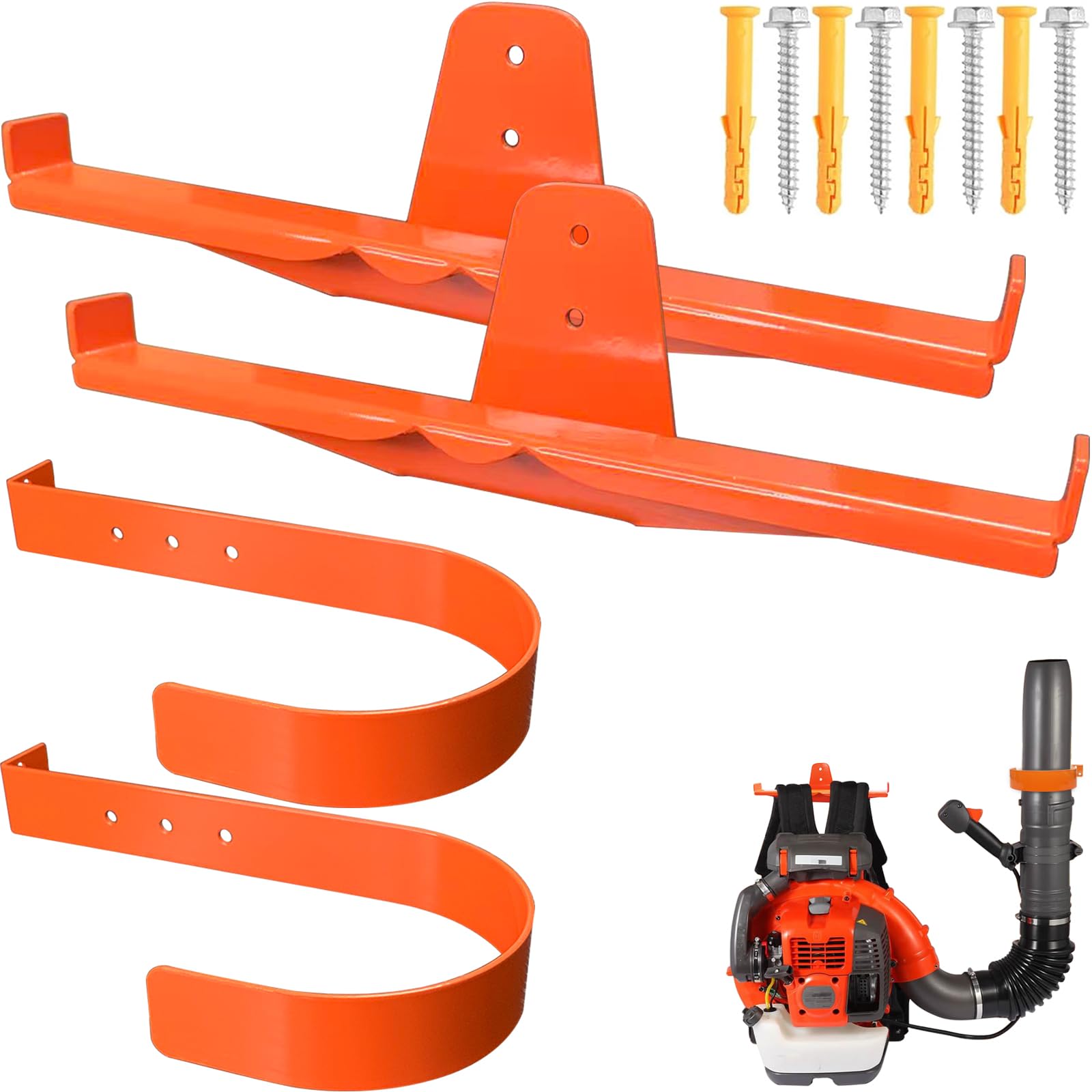 JAWULIJA Backpack Blower Wall Mount with Hose Holder,Heavy Duty Leaf Blower Holder,Backpack Blower Storage Rack,Backpack Leaf Blower Hanger for Workshop,Shed,Garage (2 Pack)