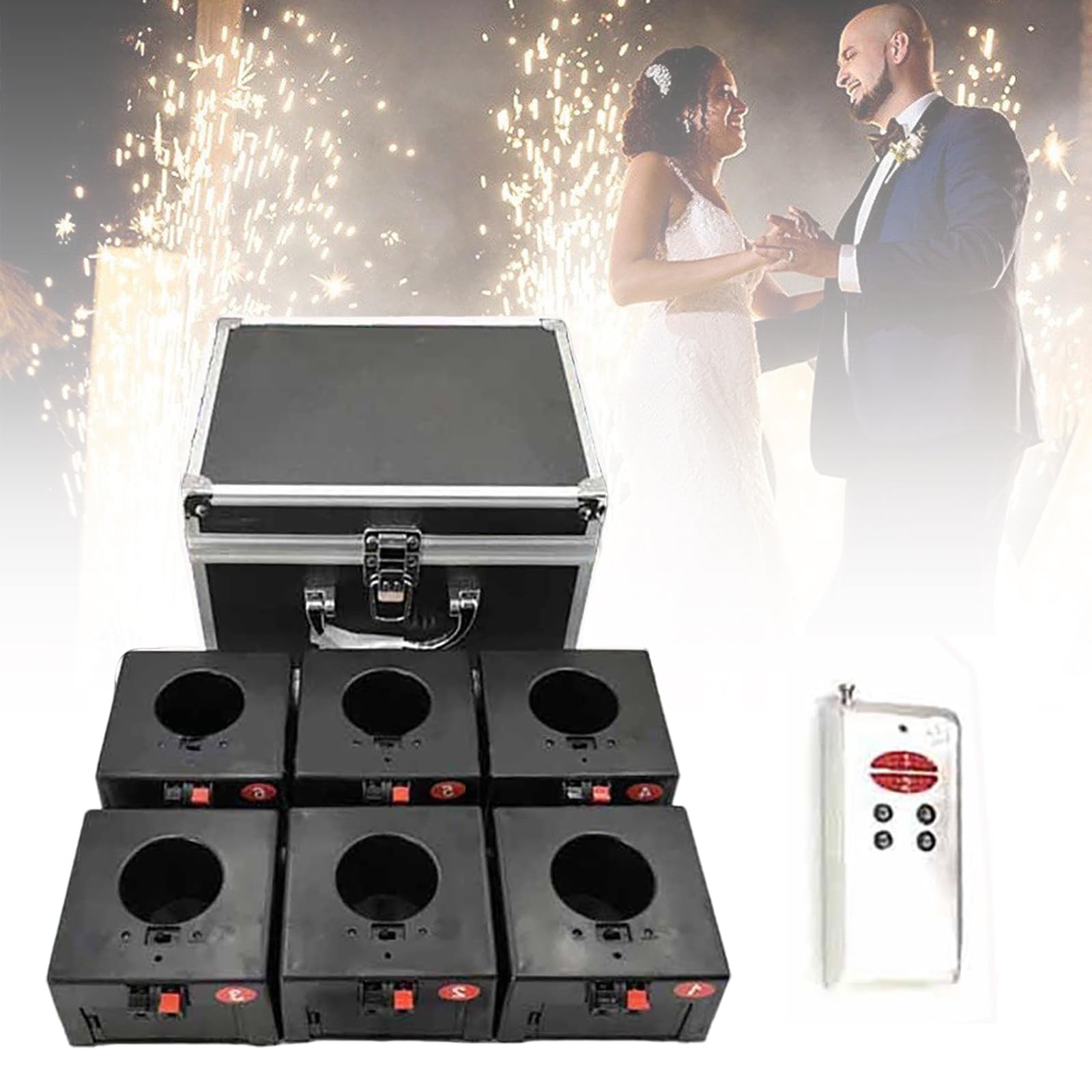 Controller per Fontana a Freddo, Base per Mini Fontana, Ricevitore 6/8, Telecomando 80M, Attrezzatura per palco/Matrimoni/DJ, con Custodia per Il Trasporto 6-Tubes