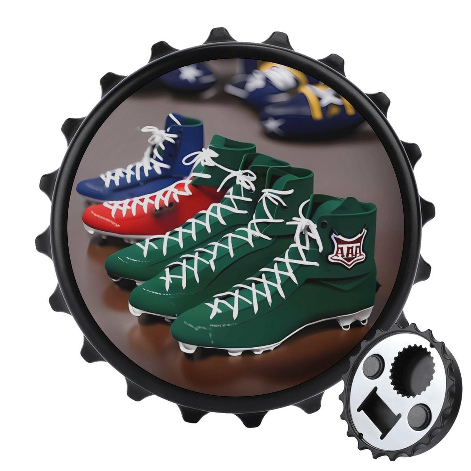 Aimant de réfrigérateur avec décapsuleur intégré motif lacets de football américain pour cuisine