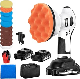 SOARFLY Poliermaschine Auto Akku, Exzenter Poliermaschine Akku mit 2x2.0Ah 21V Batterie, 6 variable Geschwindigkeiten, 3200–6600 U/min, für die Autodetailing, Scheinwerfer Aufbereitung
