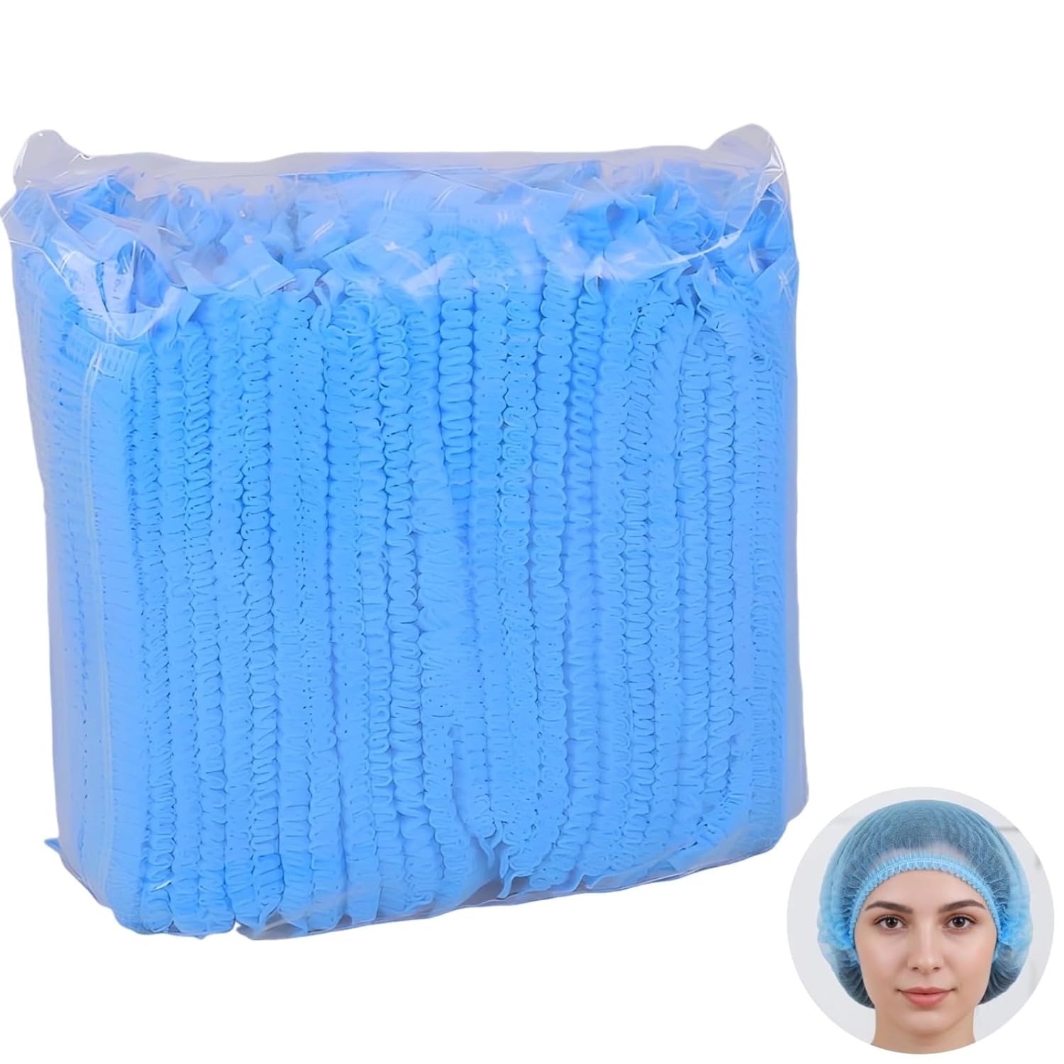 600 Pcs Disposable Hair Nets 21 in / 53 Cm, Blue Bouffant Caps with Single Elastic, Pp Non-Woven for Food Service, Unisex