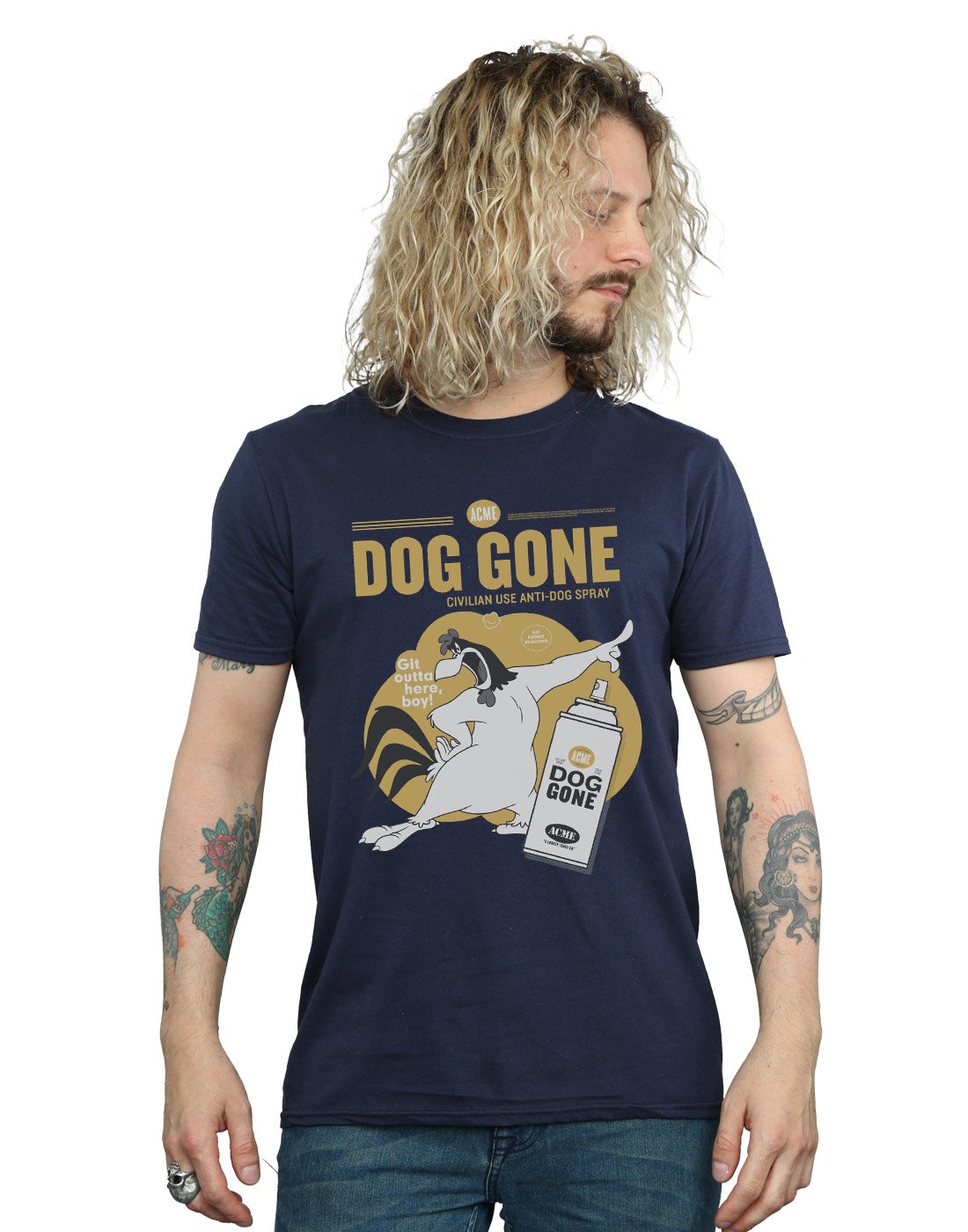 Absolute Cult Men's Navy Blue Looney Tunes Foghorn Leghorn Dog Gone T-Shirt XXX-Large