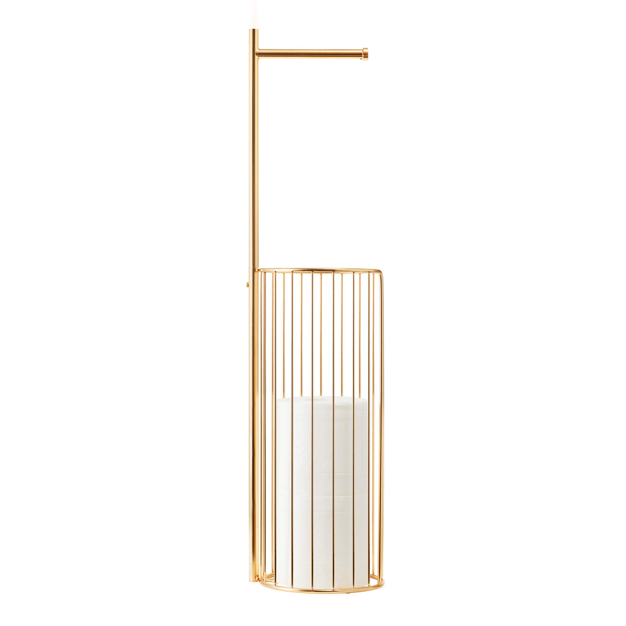 Beeloving Toilet Paper Holder Stand and Dispenser Free Standing Rack Toilet Tissue Roll Storage Shelf 3 Spare Rolls 1 Dispense Roll Bathroom Organizer Modern Home Decor Well Polished Metal French Gold