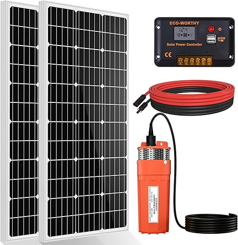 Miniatura 11 de ECO-WORTHY Kit de bomba de agua solar de 24 V, flujo grande de 3.2 GPM, 2 paneles solares de 100 vatios + bomba de pozo sumergible + controlador