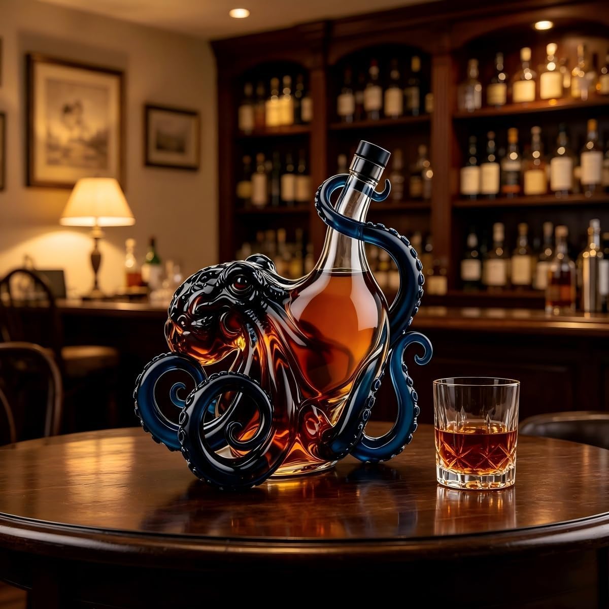 3D-Oktopus-Glasdekanter, 350 ml, nautische Kunstflasche, geformter Tiefsee-Displayhalter für Wein, Whiskey, Likör, Limonade, einzigartige Sammleredition