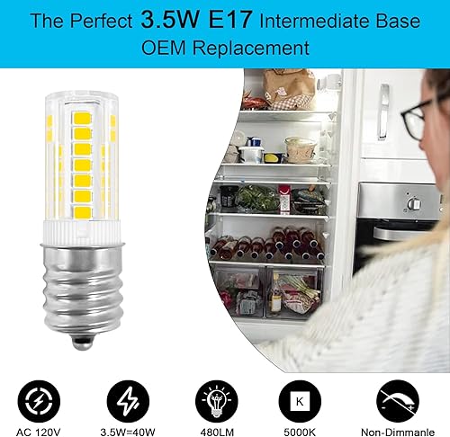 Miniatura 2 de Kei D28x Kel 2816x - Bombilla LED intermedia E17 de 3.5 W, repuesto compatible con refrigerador Kenmore 480LM 120V 5000K, bombilla de microondas