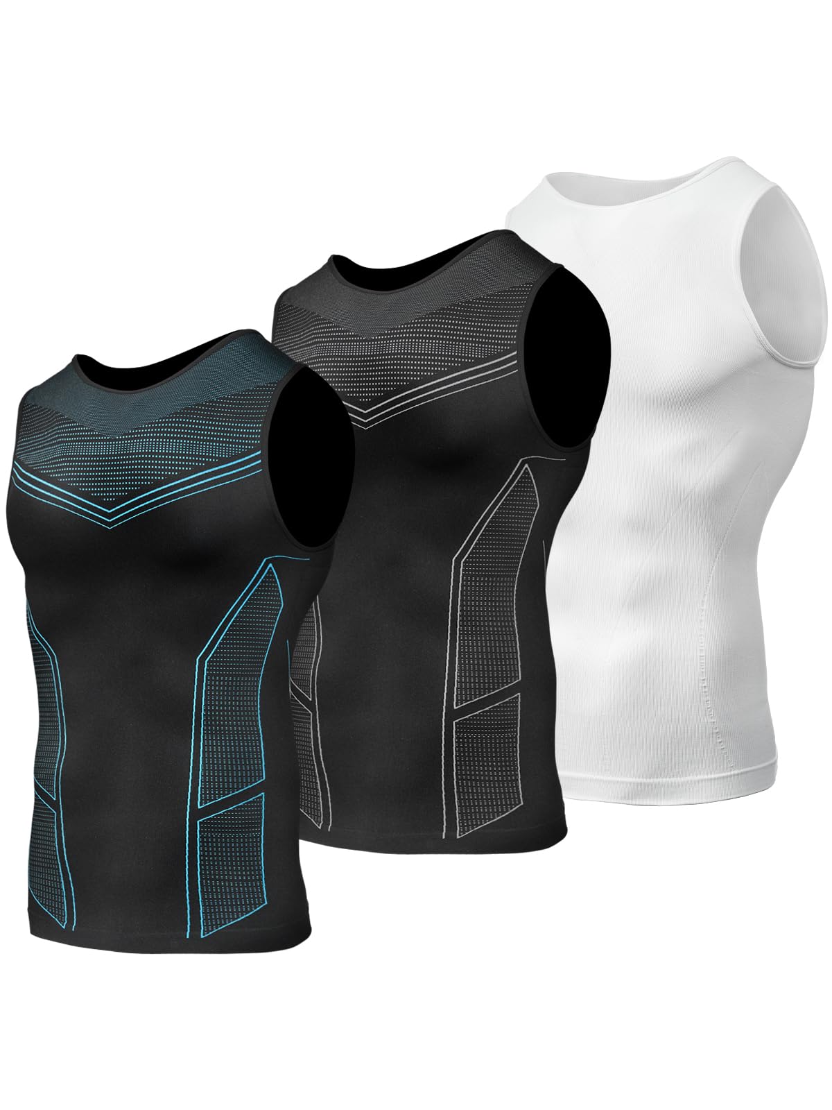 Odoland 3 Pack Men Compression Shirt Slimming Body Shaper Workout Vest