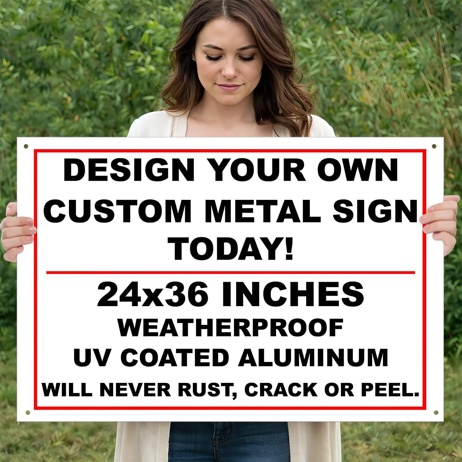 Custom 24x36 Metal Sign – Personalized Text, Photo or Logo Aluminum Sign, Large Weatherproof Outdoor Sign for Business, Garage or Home – Made in USA