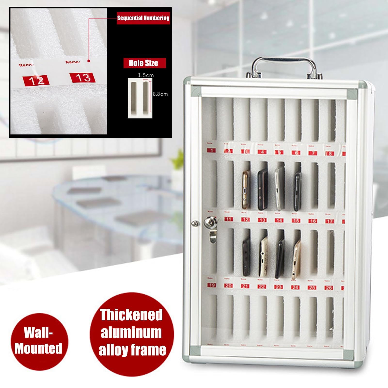 Handy-Aufbewahrungsbox Zur Wandmontage Rahmen Aus Aluminiumlegierung Schließfach Für Büro Und Schule(36bits)