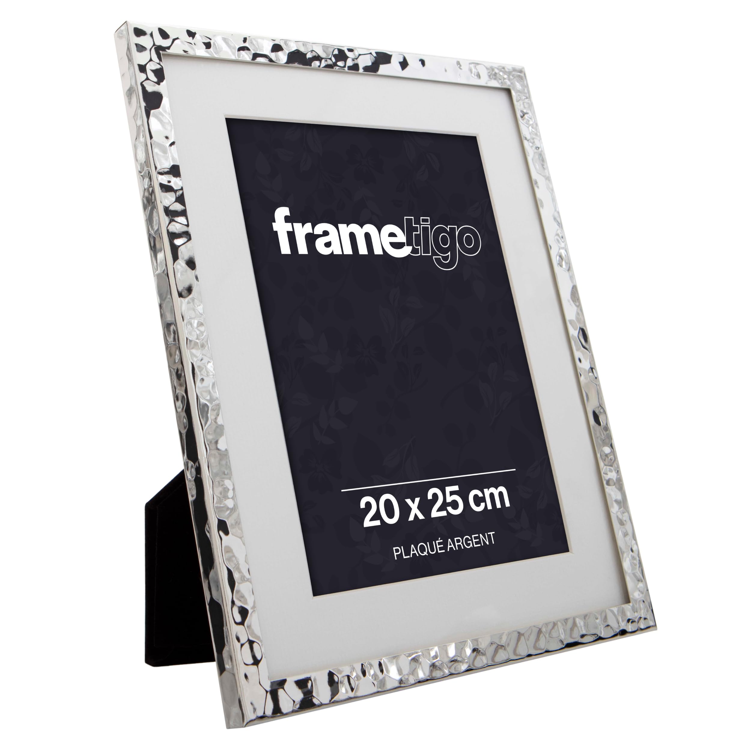 Cadre Photo Argenté Martelé 20x25 cm avec Dos Velours Chic pour Salon Elegant