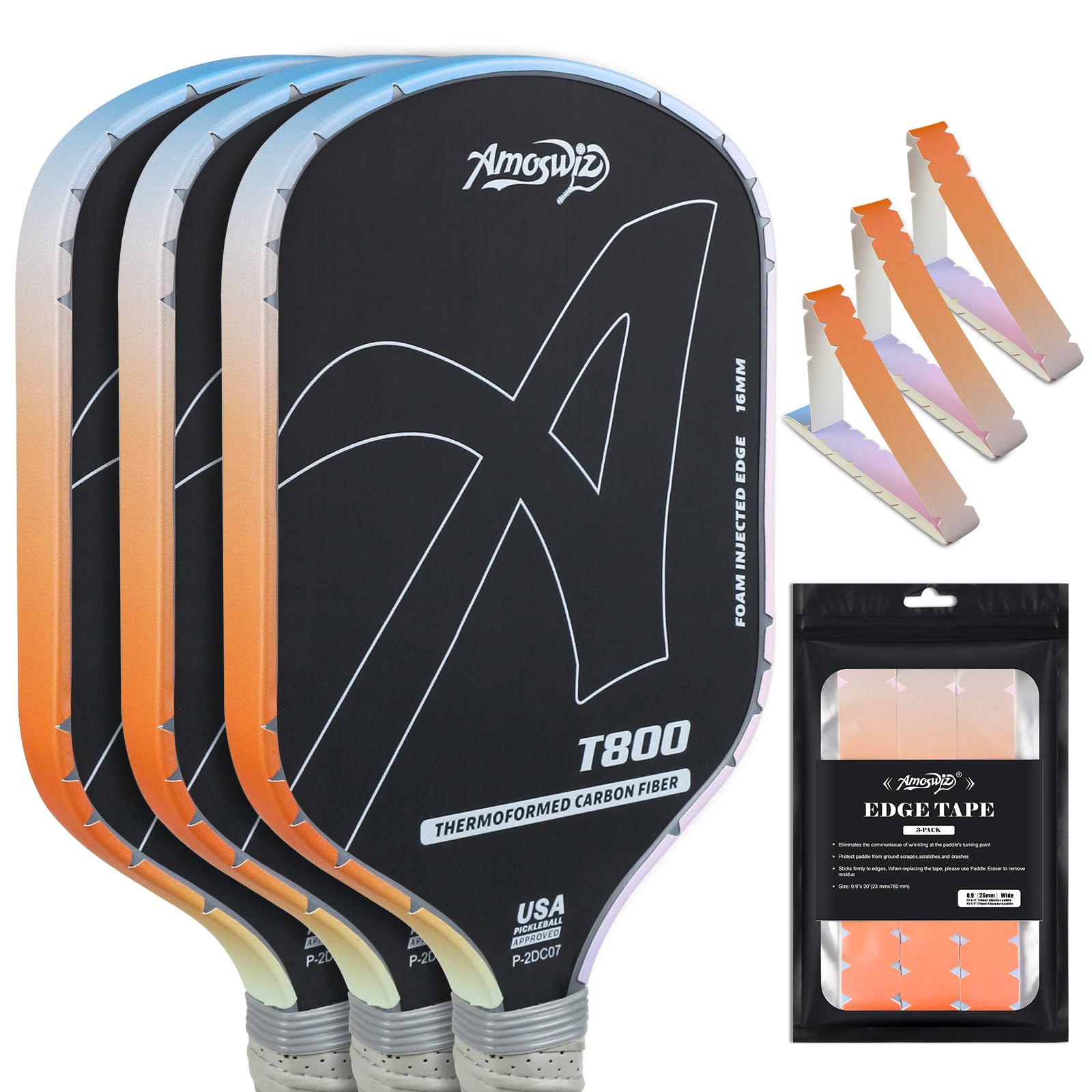 Amoswiz Pickleball Edge Guard Tape, Pickleball Protection Tapes 3 Pcs, Gradiant Color Edge Tape, 23MM & 26MM Width, No Wrinkling Edge Guard for 13MM &