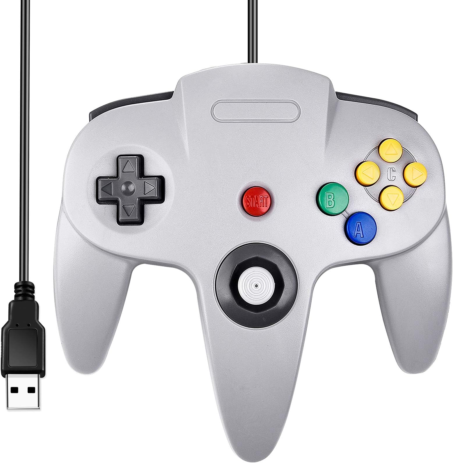 SAFFUN Classic N64 Controller, N64 Wired USB PC Game pad Joystick, N64 Bit USB Wired Game Stick Joy pad Controller for Windows PC MAC Linux Raspberry Pi 3 Sega Genesis Higan (Grey)