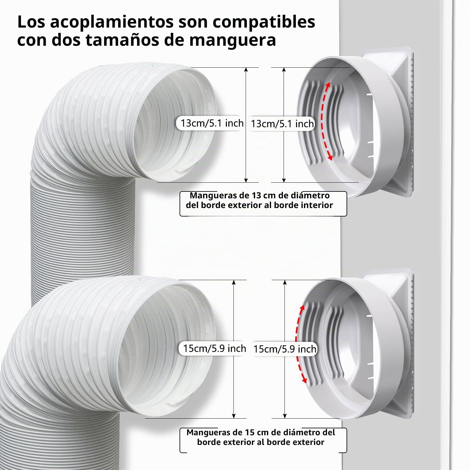 Junta de puerta Aozzy 240cm para aires acondicionados móviles con adaptador universal 13/15cm, filtro DIY de 1 m y junta para aires acondicionados/deshumidificadores en puertas/ventanas correderas