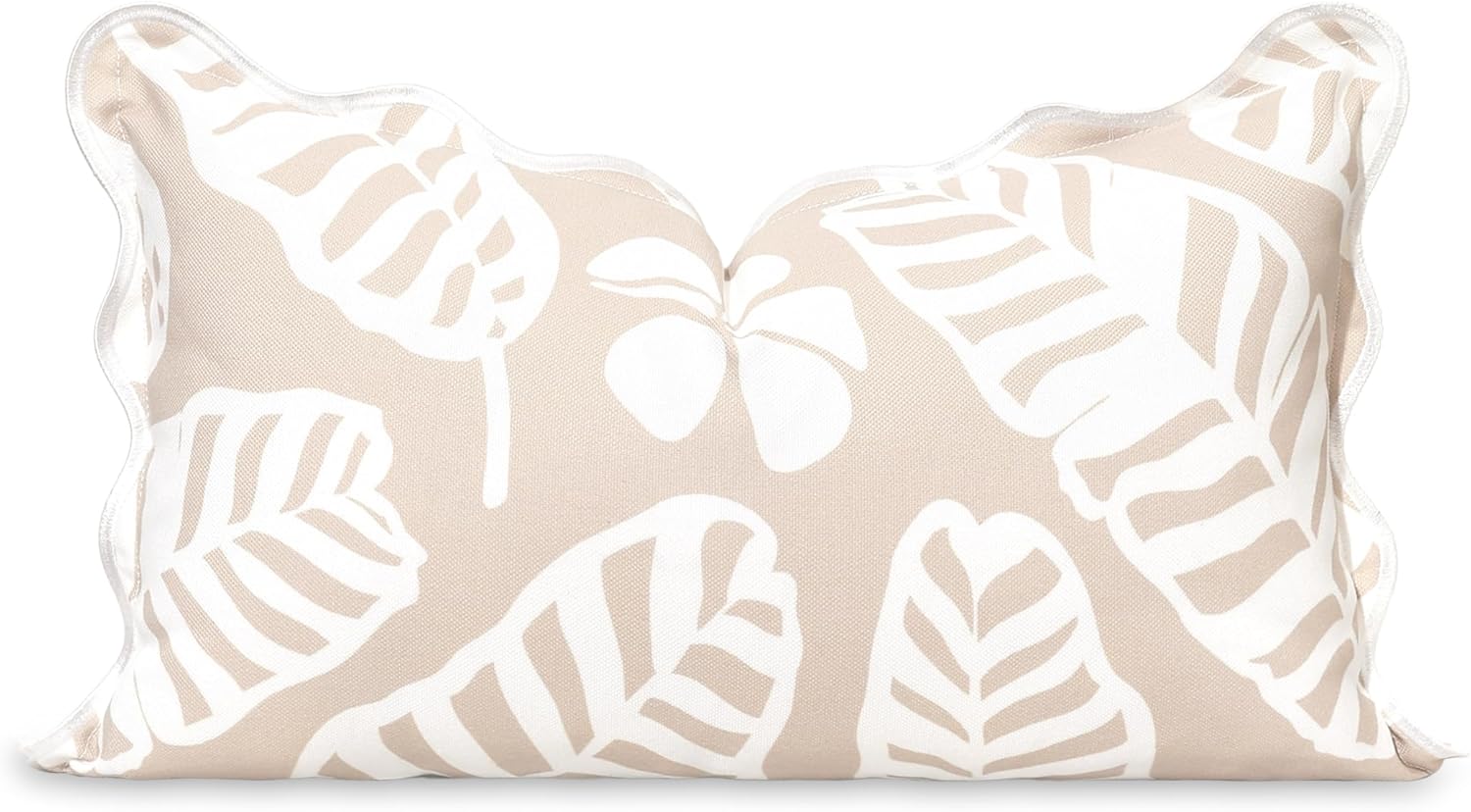 Hofdeco Premium Coastal Hampton Patio Indoor Outdoor Lumbar Pillow Cover Only, 12"x20" Water Repellent for Backyard, Couch, Poolside, Neutral Tan Print Abstract Plam Leaves