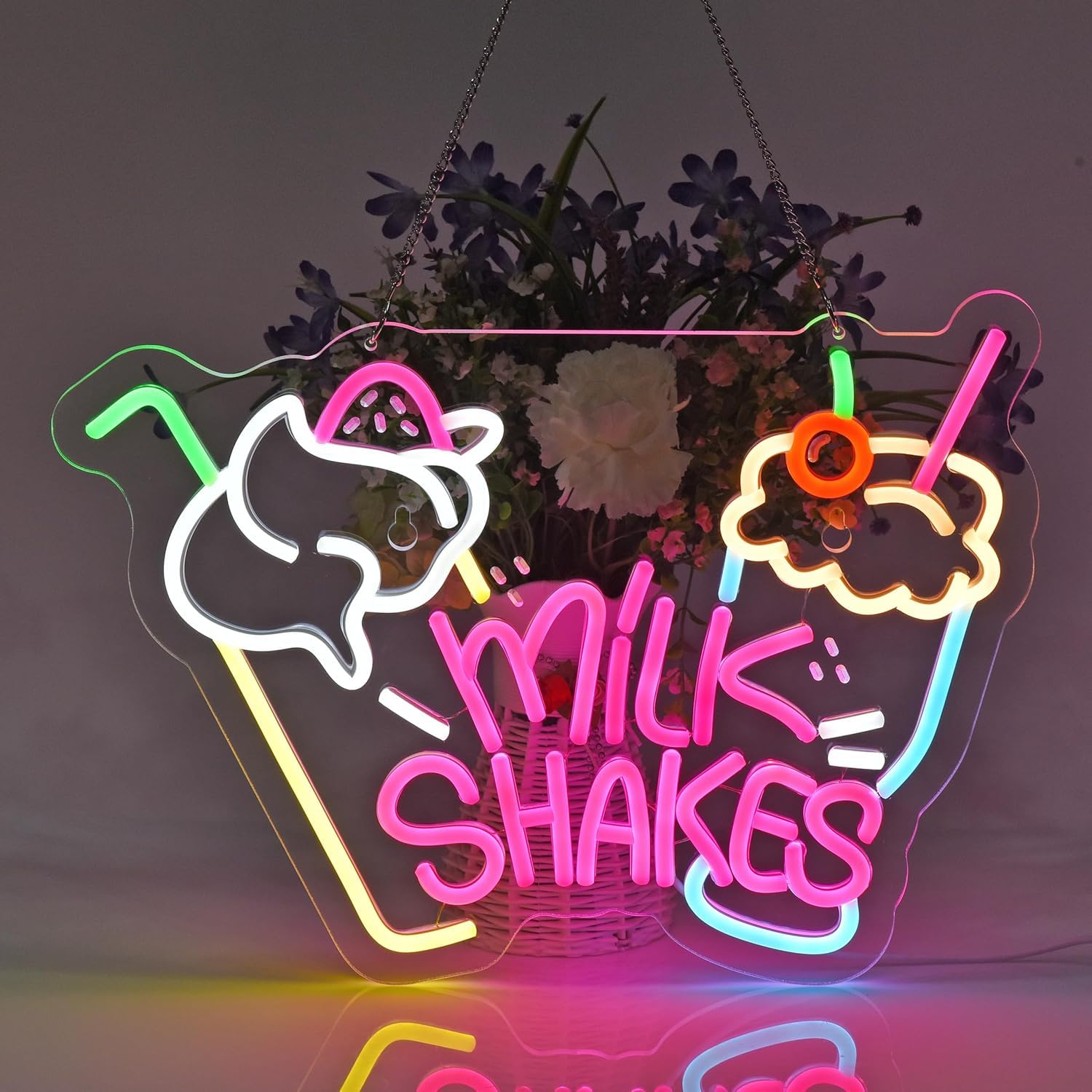 Milk Shakes Neon Sign, Milkshake LED Light, Ice Cream Shop Frozen Yogurt Bar Bubble Tea Store Neon Light for Bar Coffee Shop Decor