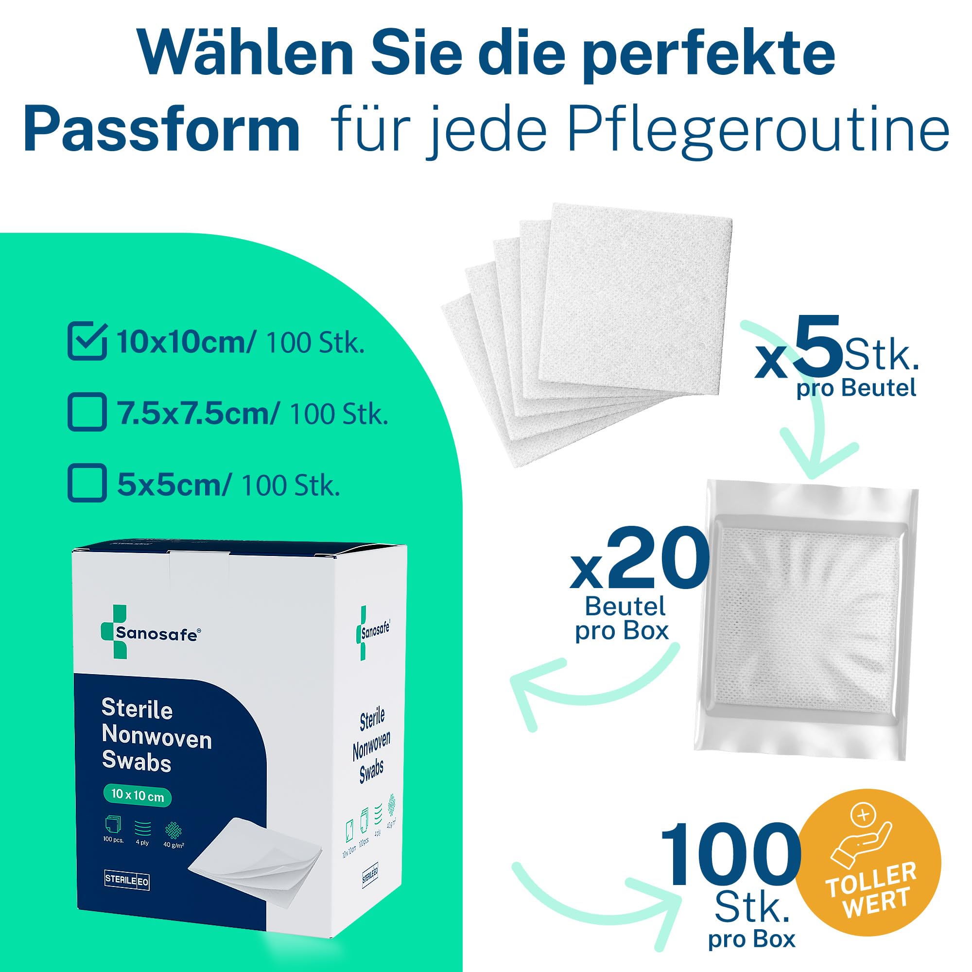 sterile Kompressen 10x10 cm 400 Stück | Vlieskompressen für Wundauflagen & Wundverband | Saugstark & fusselfrei für die Wundversorgung