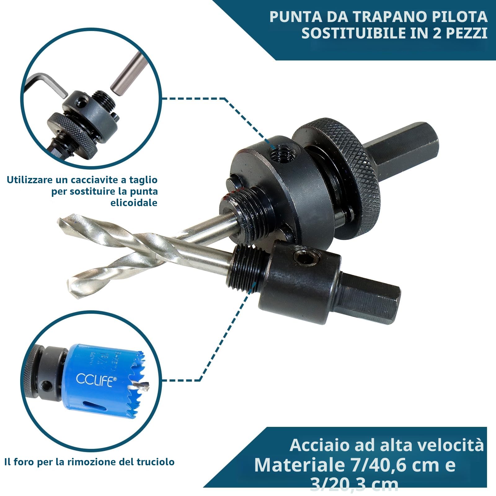 CCLIFE 18 pezzi Sega a Tazza Trapano Fresa Tazza HSS Bi-metallica per Acciaio inossidabile, Alluminio, Legno, PVC Plastica con 13 x Saw Blades 16-76mm 3 x Punte a Forare 1 x Chiave esagonale