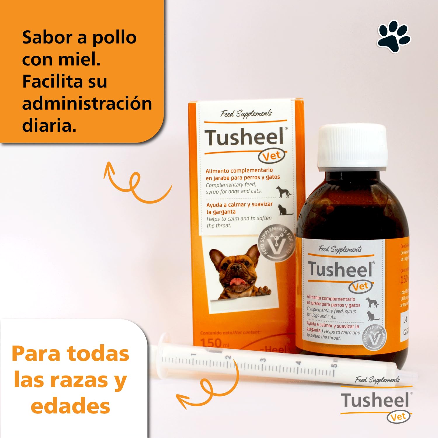 Heel TusHeel Vet Sirop pour Chiens et Chats Qui apaise et adoucit la toux - Composition complète avec ingrédients naturels pour Tous Types de toux - Saveur Poulet au Miel - 150 ML
