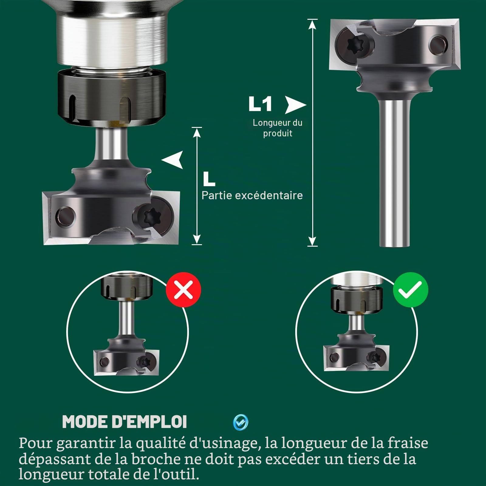 Fraise plate 6 mm, tige avec coupe diamètre 25,4 mm, fraise à rainurer, fraise à bois CNC, fraise à bordure, 4 plaques tournantes HM interchangeables