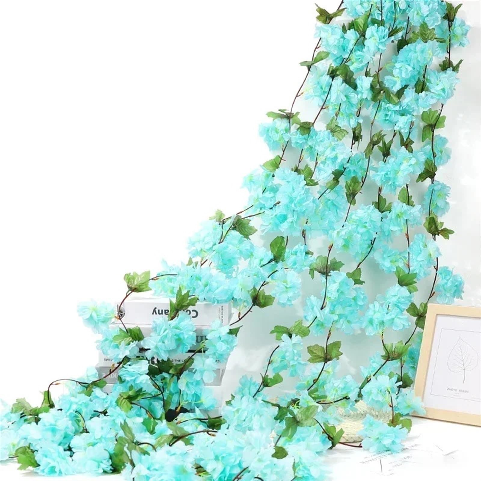 MNUvxzaewf Sakura Rattan Christmas Ornament Hanging Garland Wedding Home Decoration(2.3m blue)