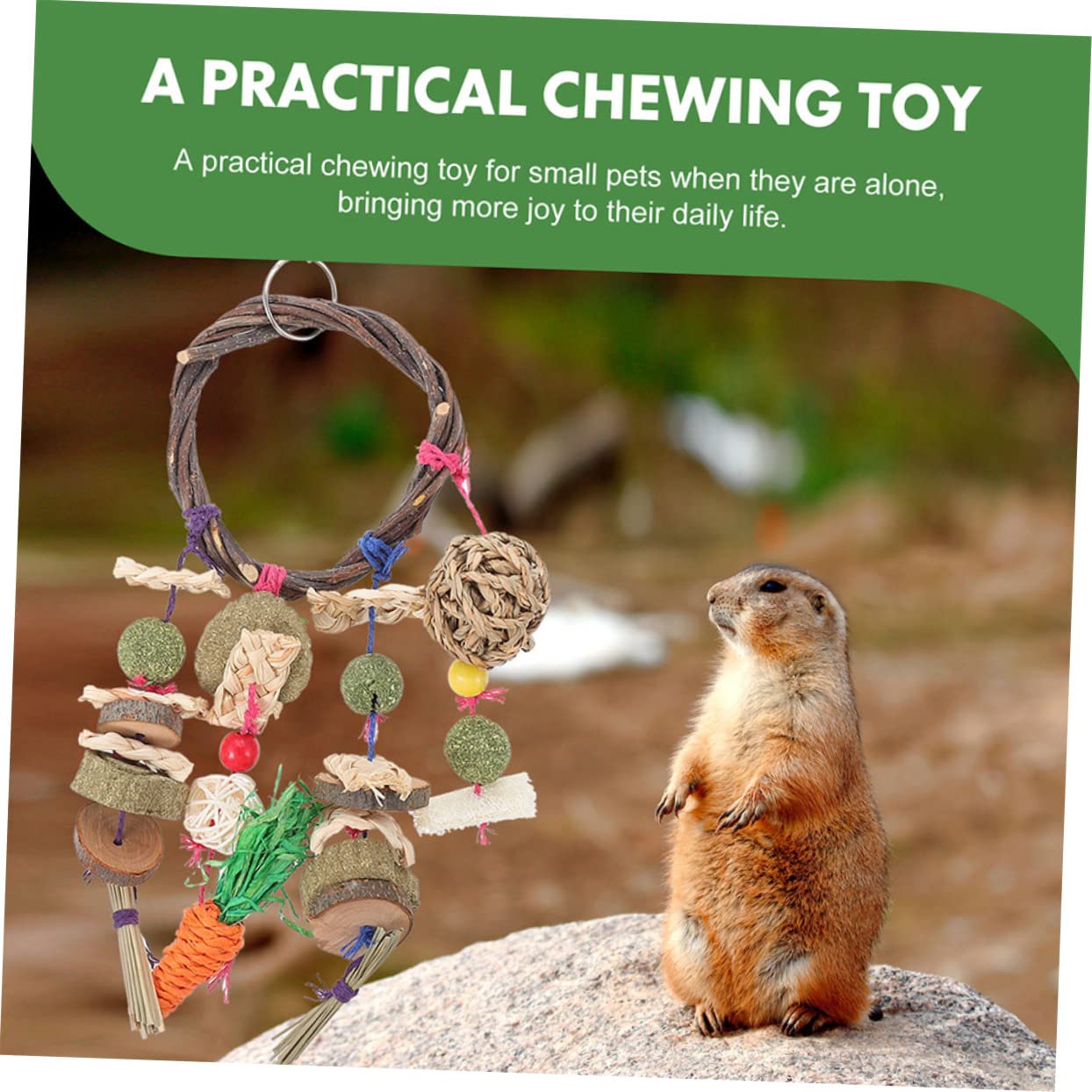 Happyyami 2 Stück Natürliches Holz Kauspielzeug für Kaninchen und Kleine Haustiere Geruchsfrei und Stabil Hängendes Spielzeug für Kaninchenkäfig zum Spielen und Trainieren