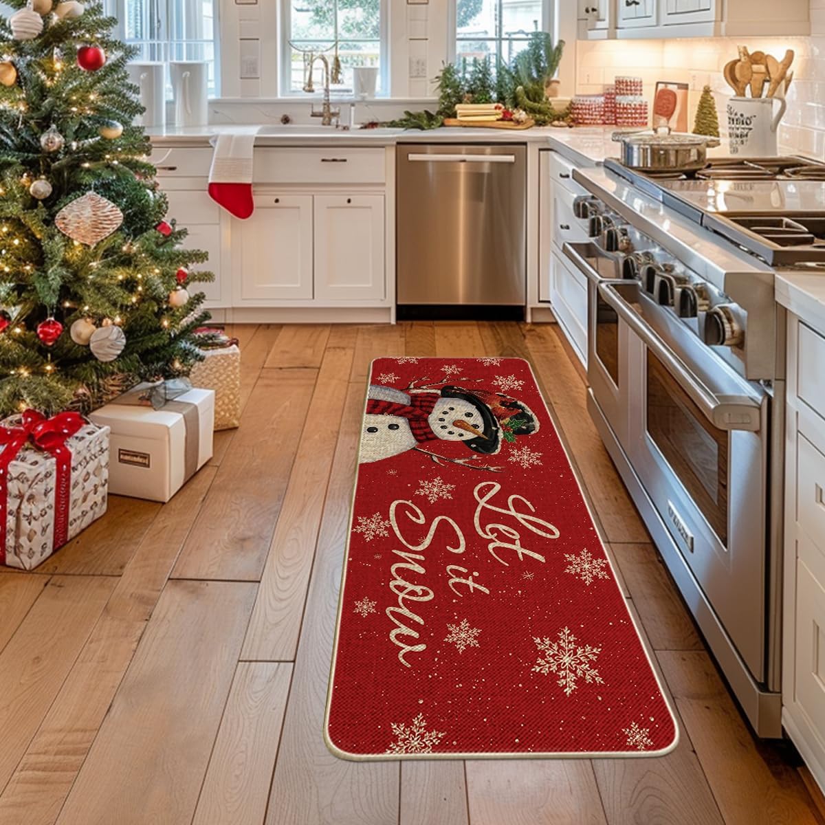 Artoid Mode Snowman Let it Snow Christmas Doormat, Snowflakes Winter Decor Low-Profile Floor Rug Switch Mat for Home Indoor Outdoor 24x59 Inch