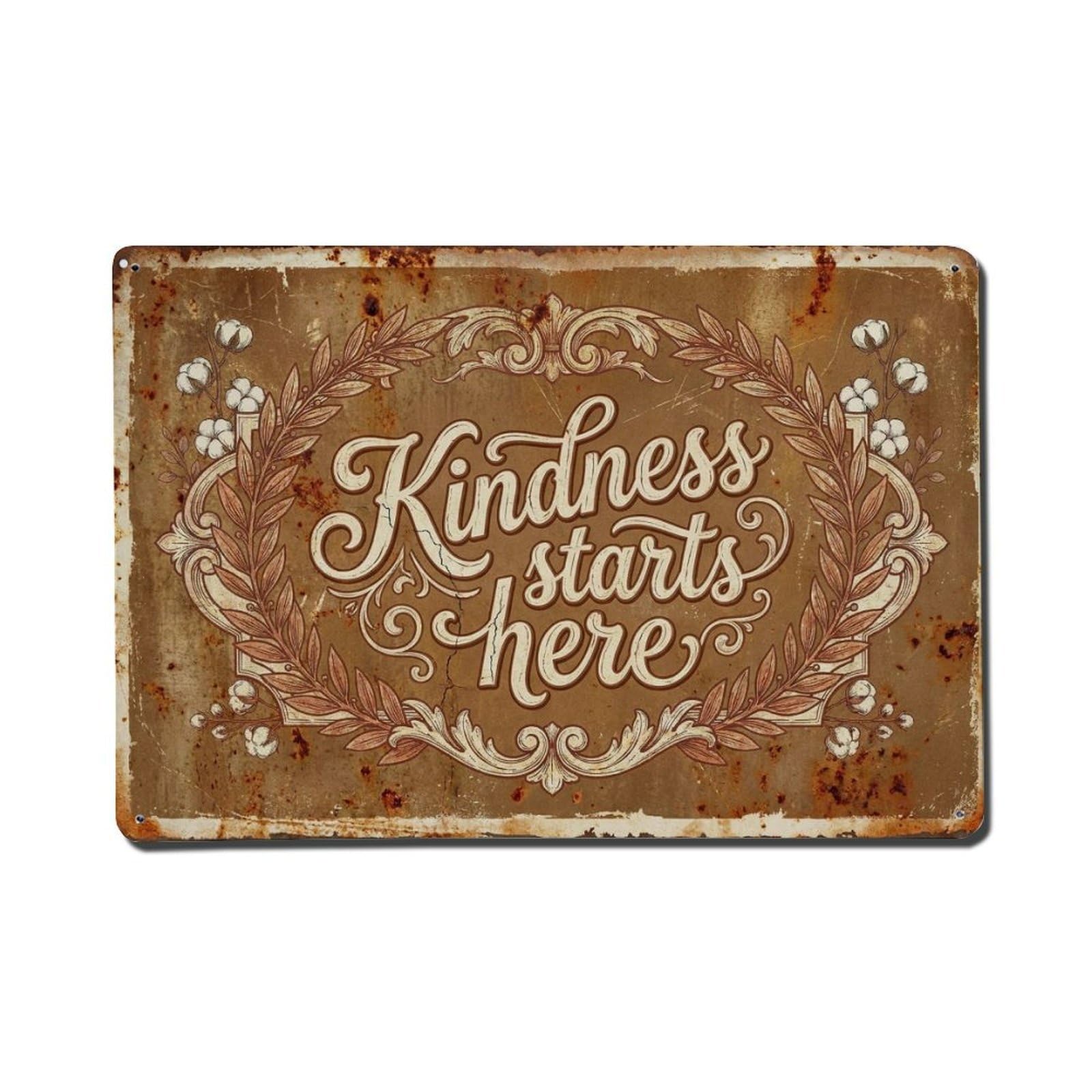 Olhnbad Style Kindness Starts Here Positive Saying Farmhouse Metal Tin Sign