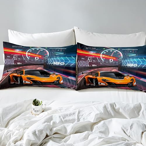 Miniatura 5 de Feelyou Juego de ropa de cama de coche de carreras para niños, juego de funda de edredón para deportes extremos para niños y niños, funda de edredón